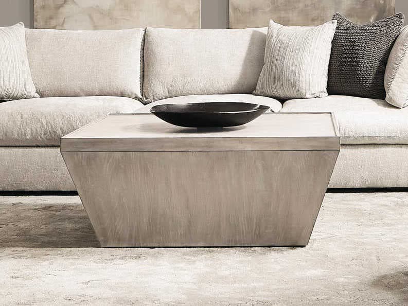 Bernhardt Landers Square Wood Cerused Greige Cocktail Table