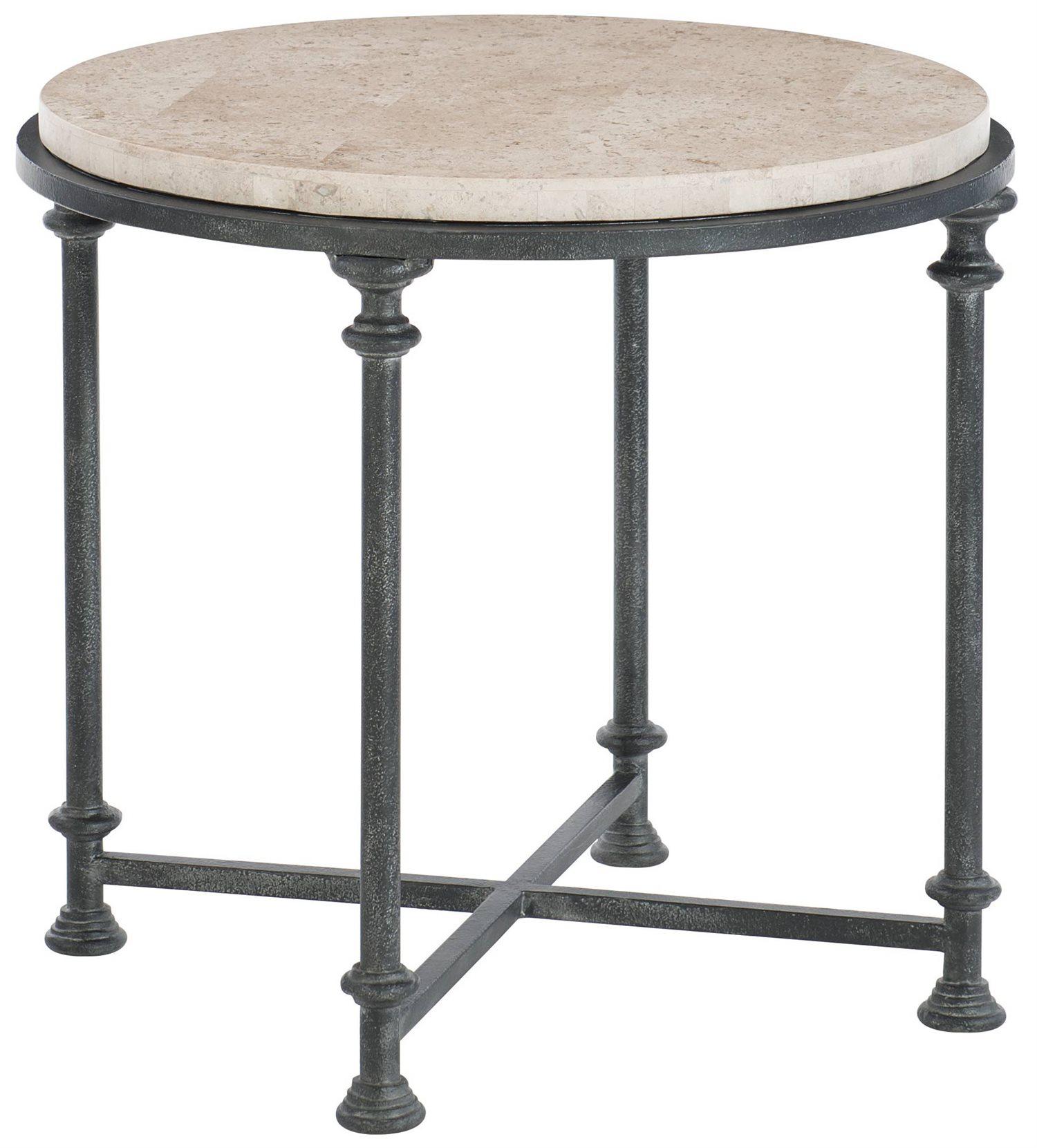 Bernhardt Galesbury Round Stone Antique Silver End Table