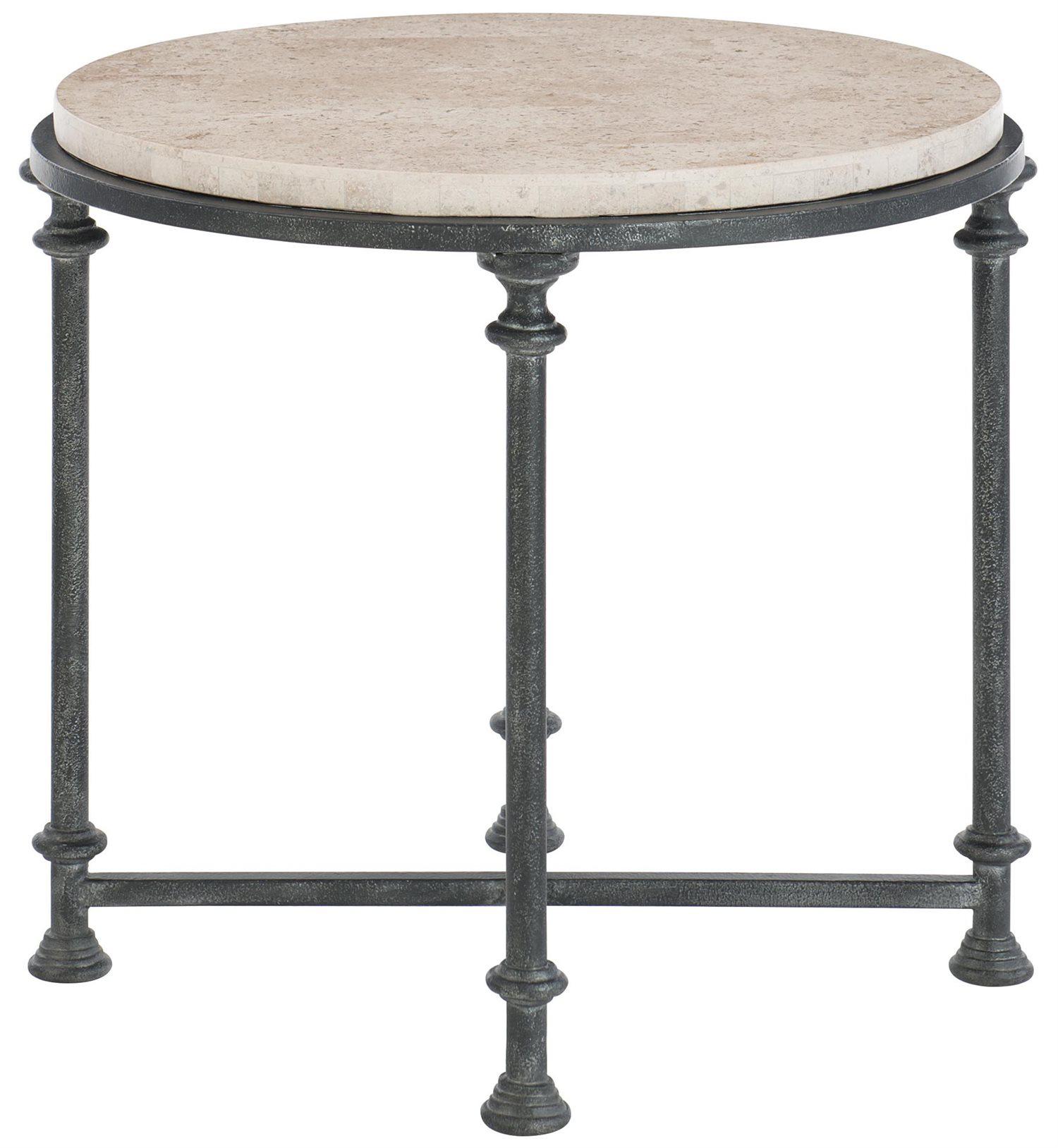 Bernhardt Galesbury Round Stone Antique Silver End Table