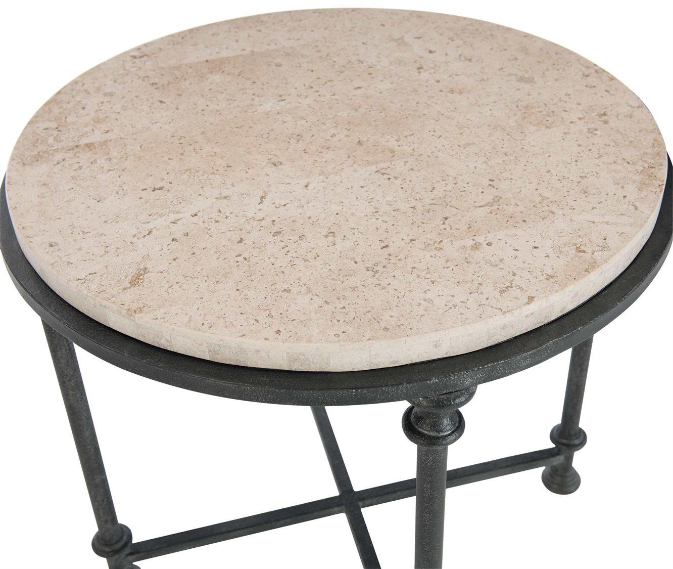 Bernhardt Galesbury Round Stone Antique Silver End Table