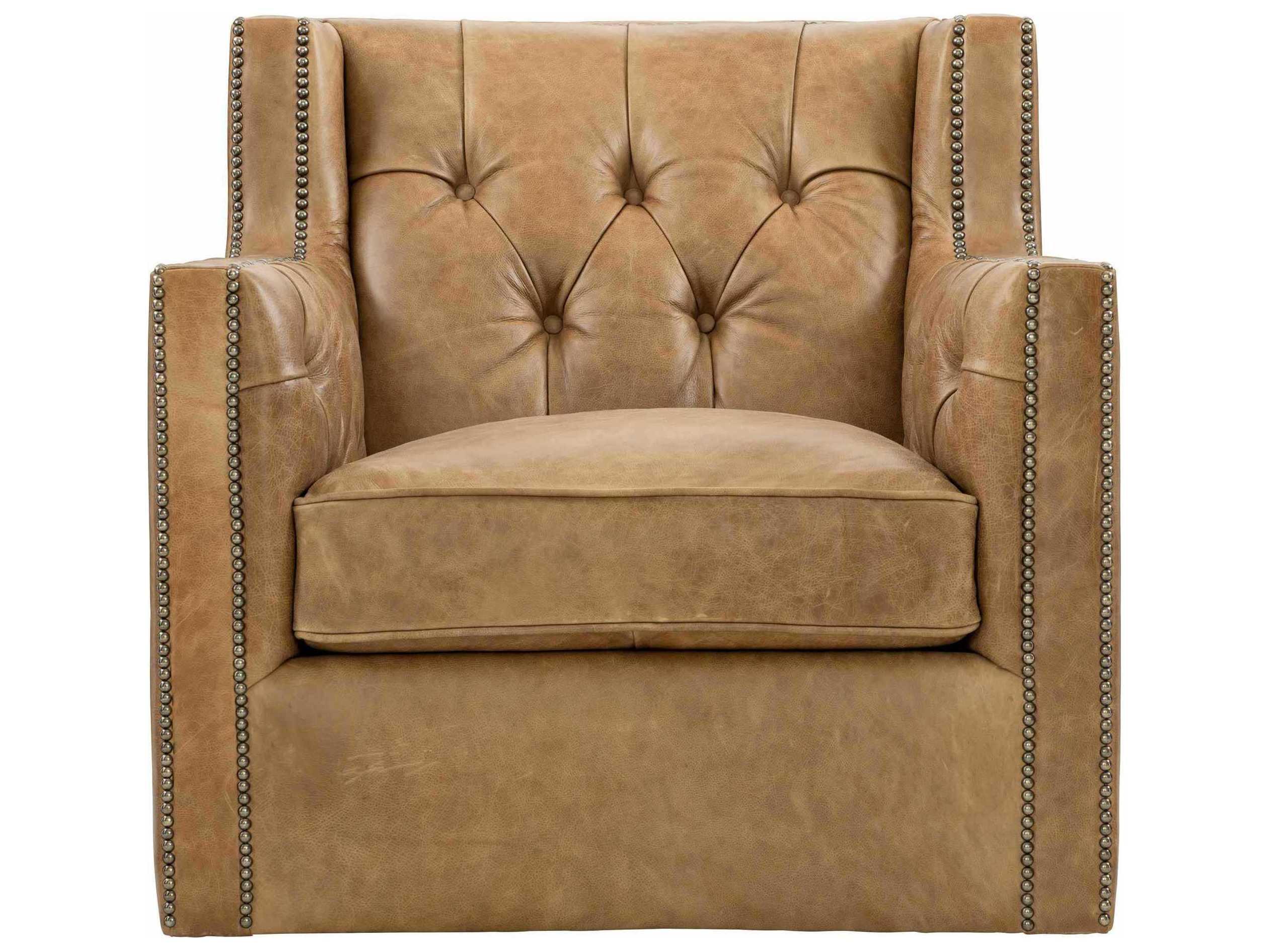 Bernhardt Candace Brown Leather Accent Swivel Chair