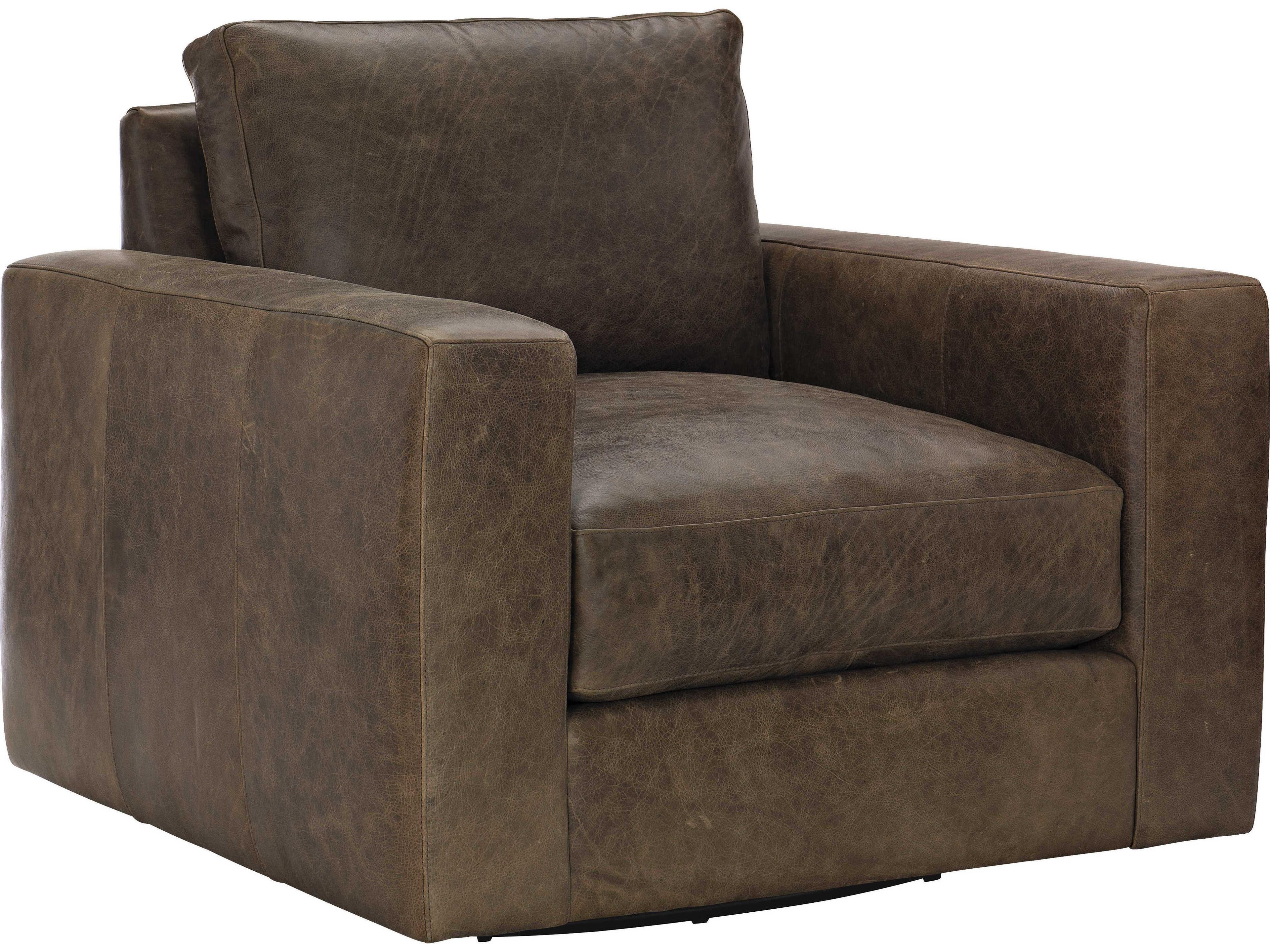 Bernhardt Dawkins Swivel Brown Leather Accent Chair