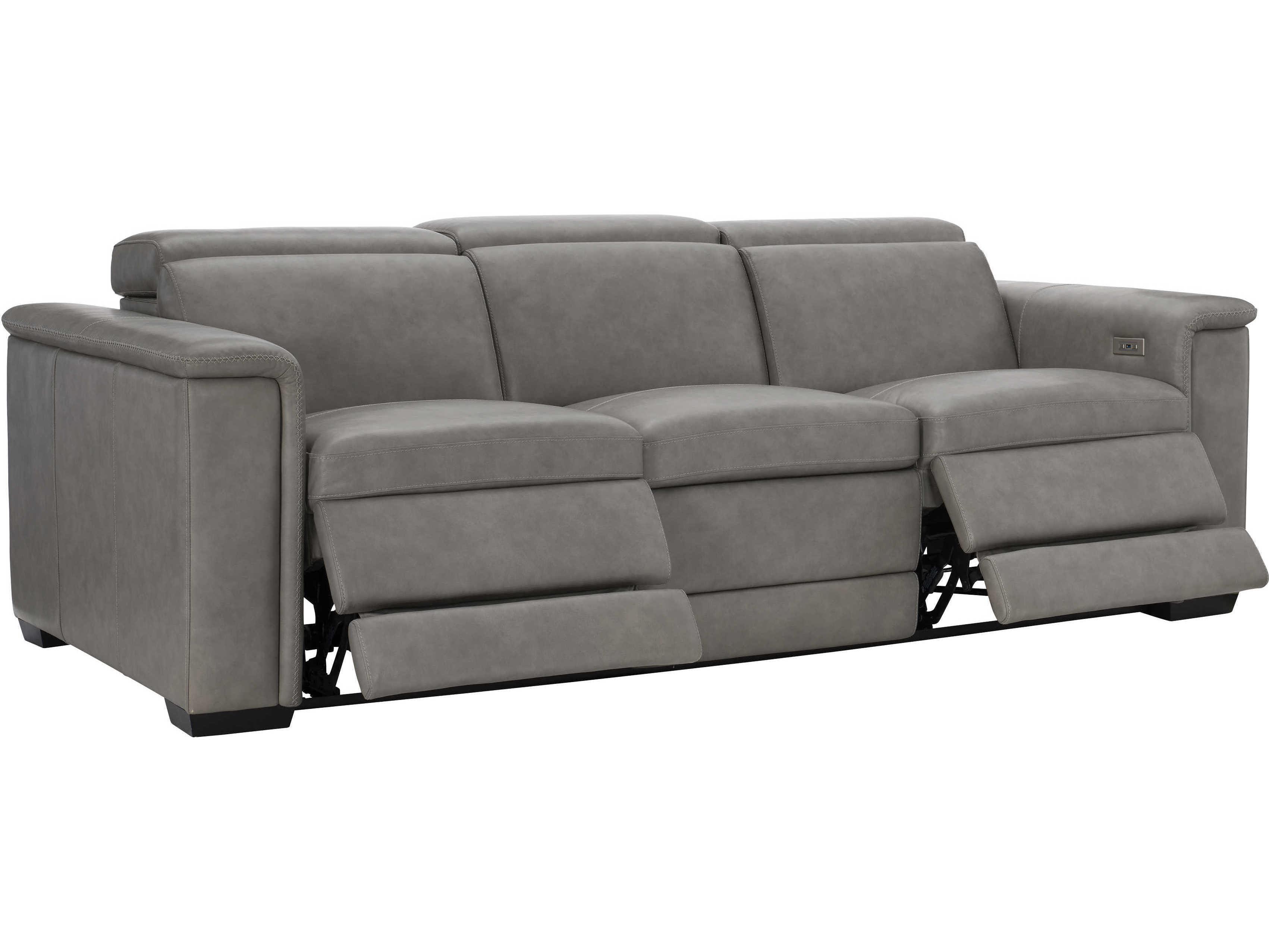 Bernhardt Lioni Mocha Gray Leather Sofa