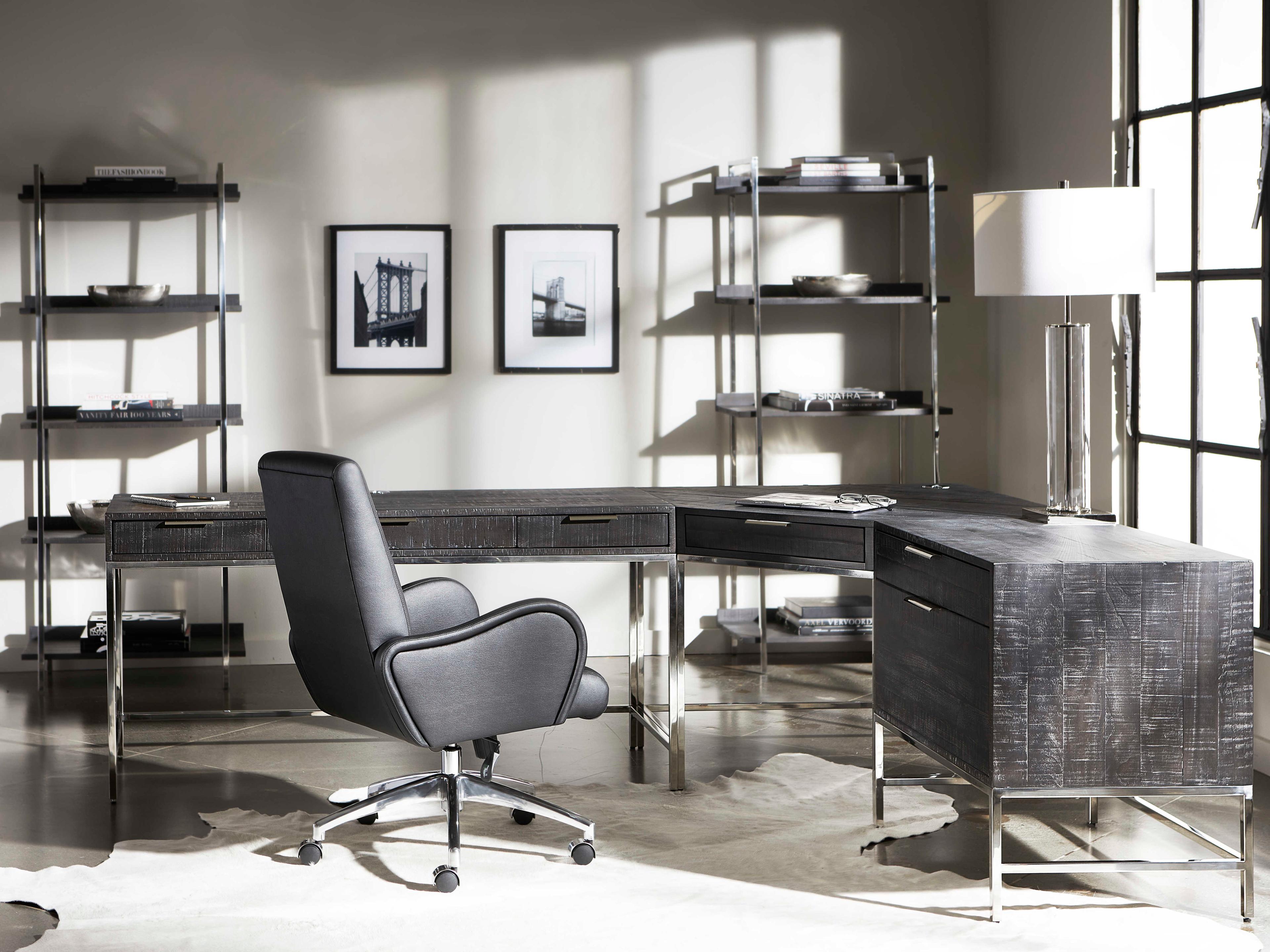 Bernhardt Workspace Black Leather Swivel Computer Office Chair