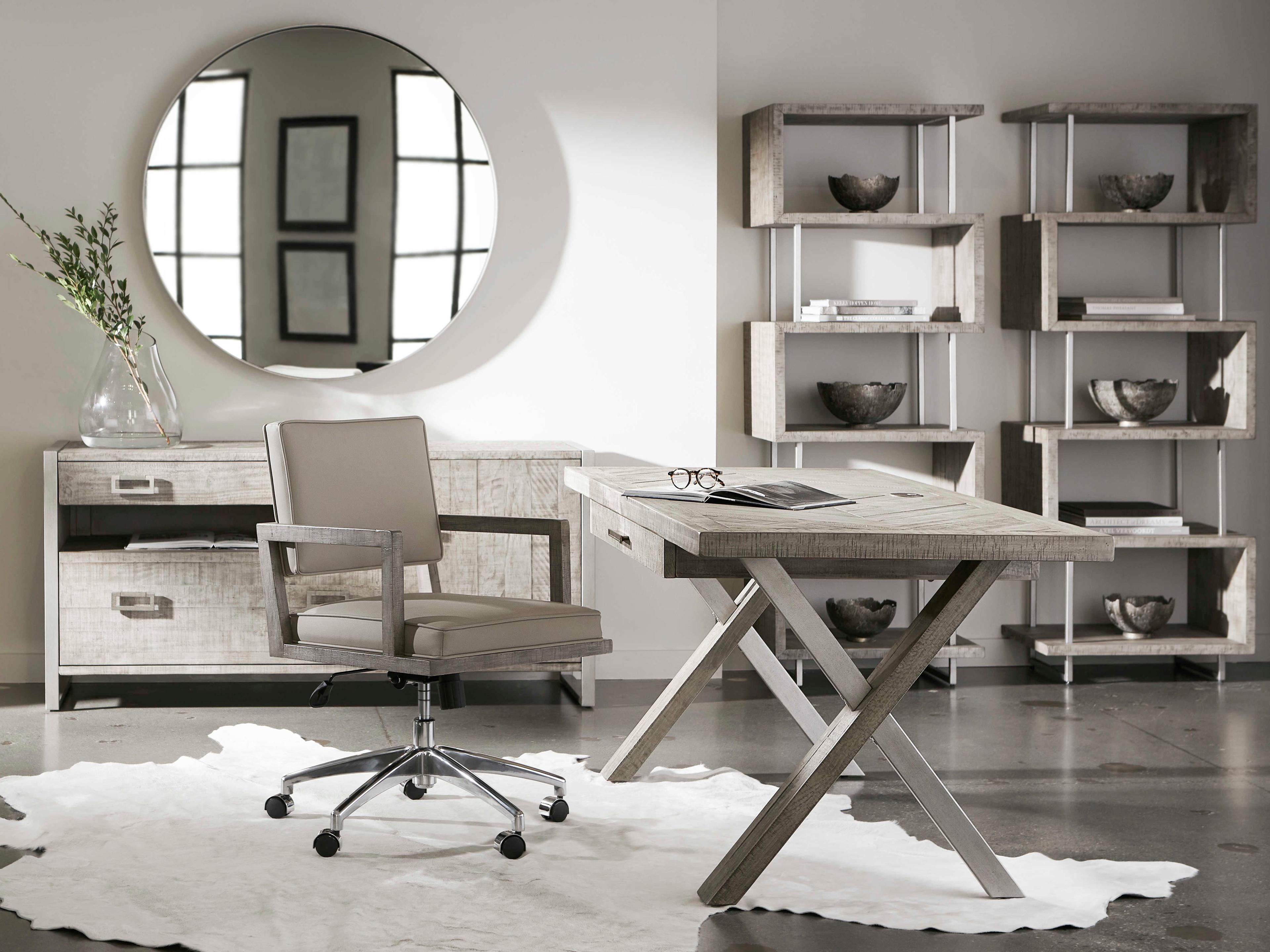 Bernhardt Highland Park Workspace Polk Morel Glazed Silver Gray Pine Wood Writing Desk