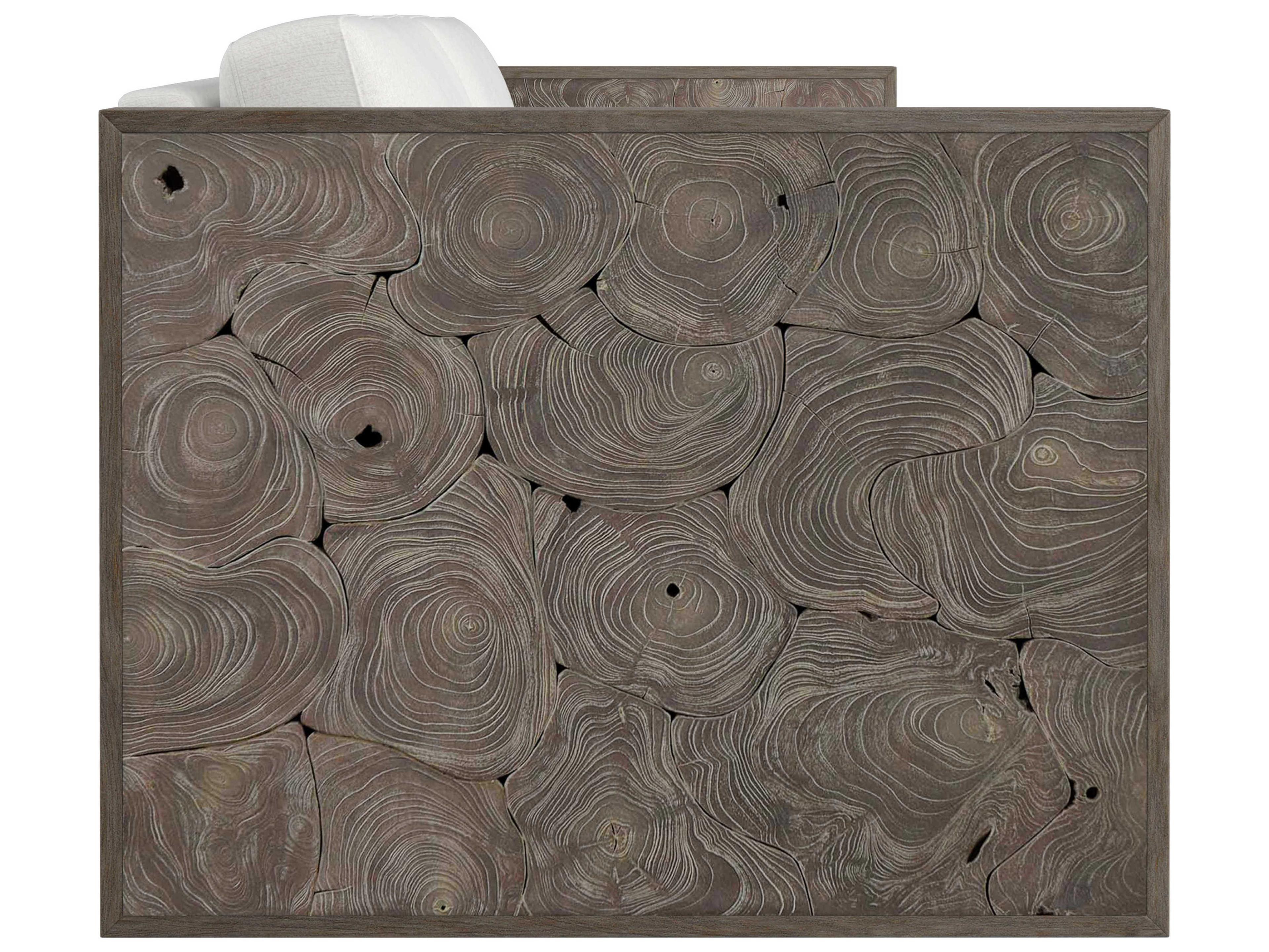 Bernhardt Exteriors Smoked Truffle Fabric Teak Wood Cushion Outdoor Patio Sofa