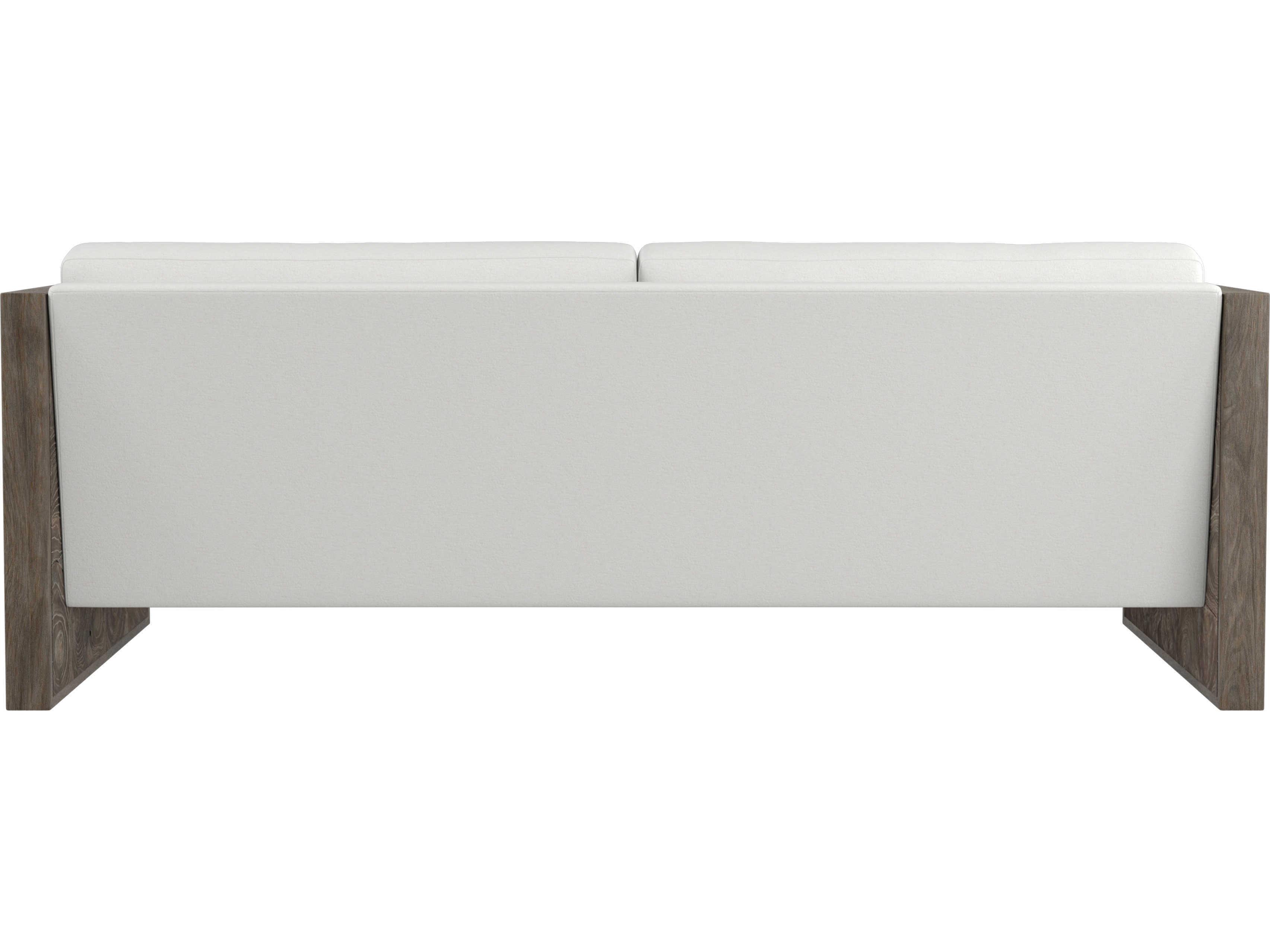 Bernhardt Exteriors Smoked Truffle Fabric Teak Wood Cushion Outdoor Patio Sofa