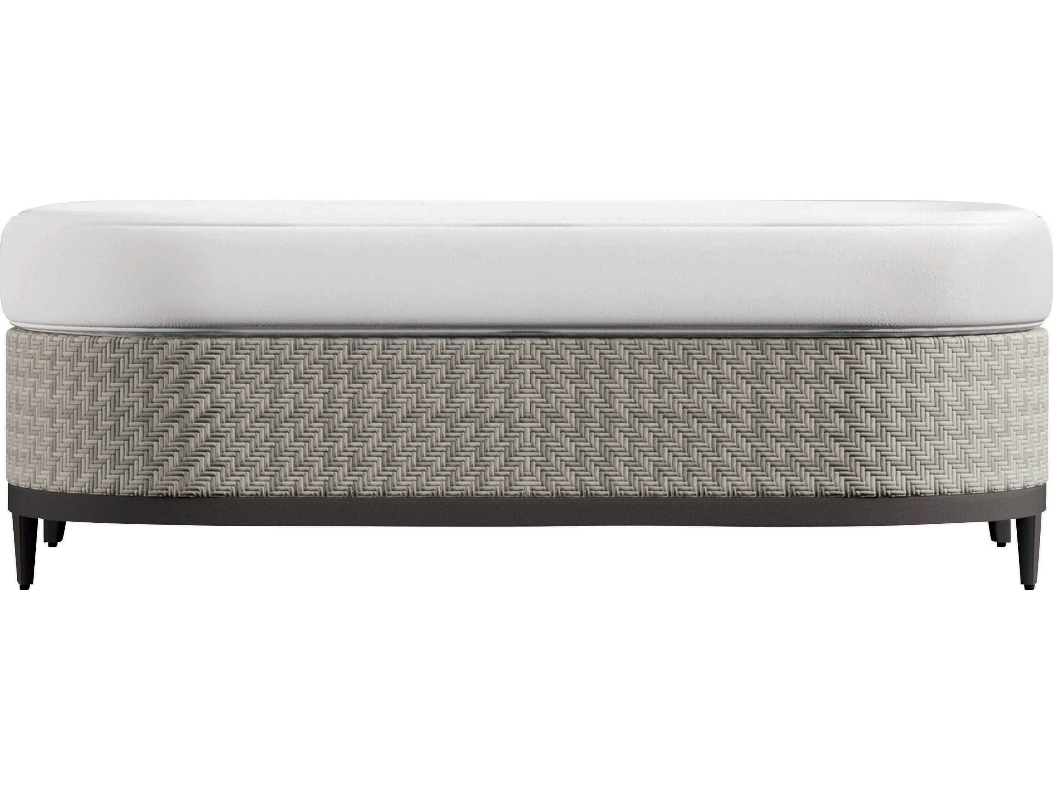 Bernhardt Exteriors Pewter Gray Fabric Wicker Cushion Outdoor Ottoman