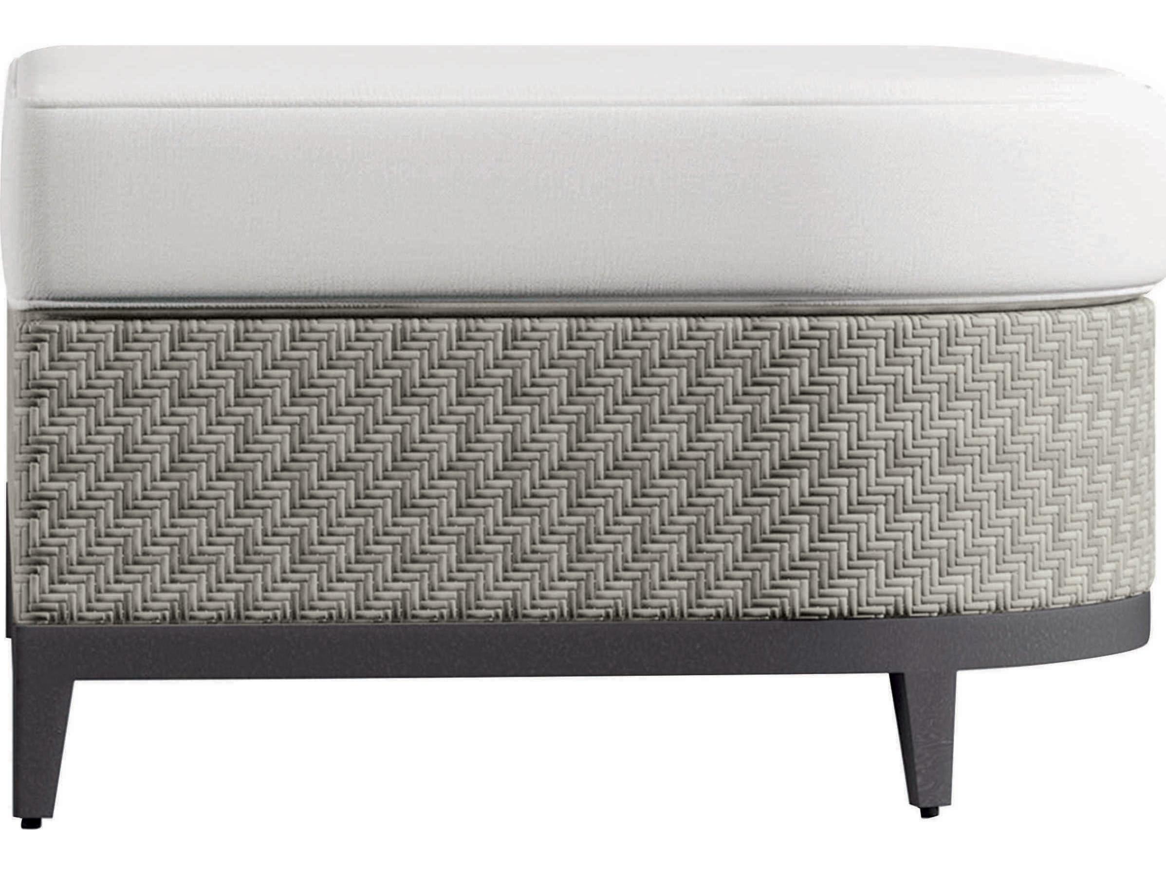 Bernhardt Exteriors Pewter Gray Fabric Wicker Cushion Outdoor Ottoman