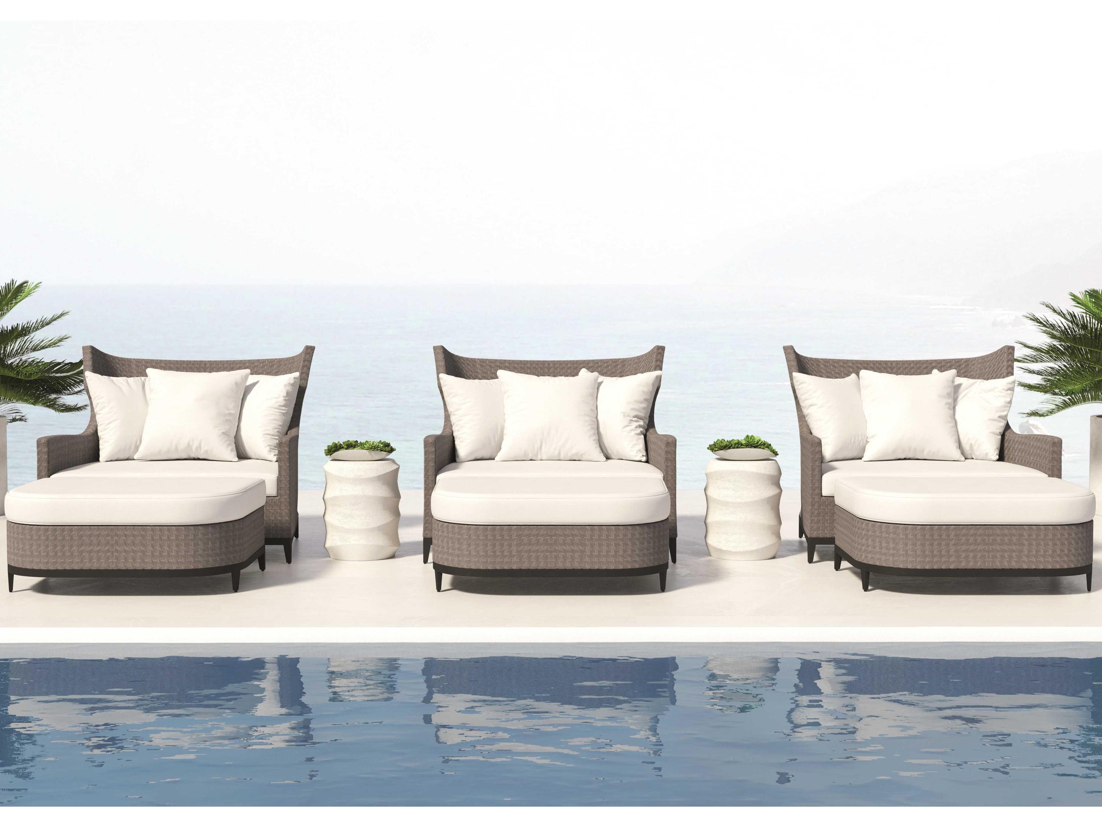 Bernhardt Exteriors Pewter Gray Aluminum Wicker Cushion Lounge Chair