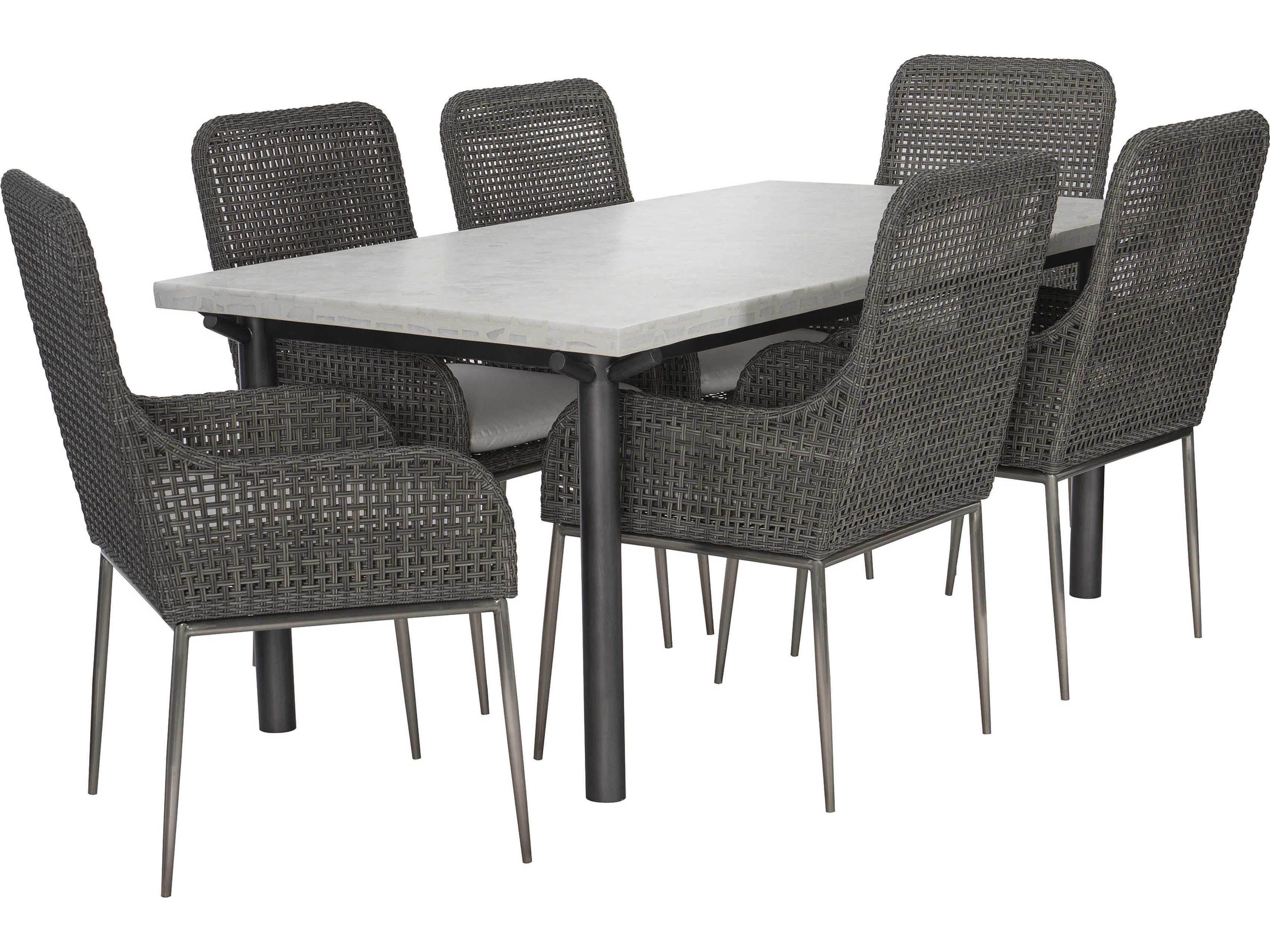 Bernhardt Exteriors Silver Mist / Pewter Gray Antilles Arm Patio Dining Chair with Cushion