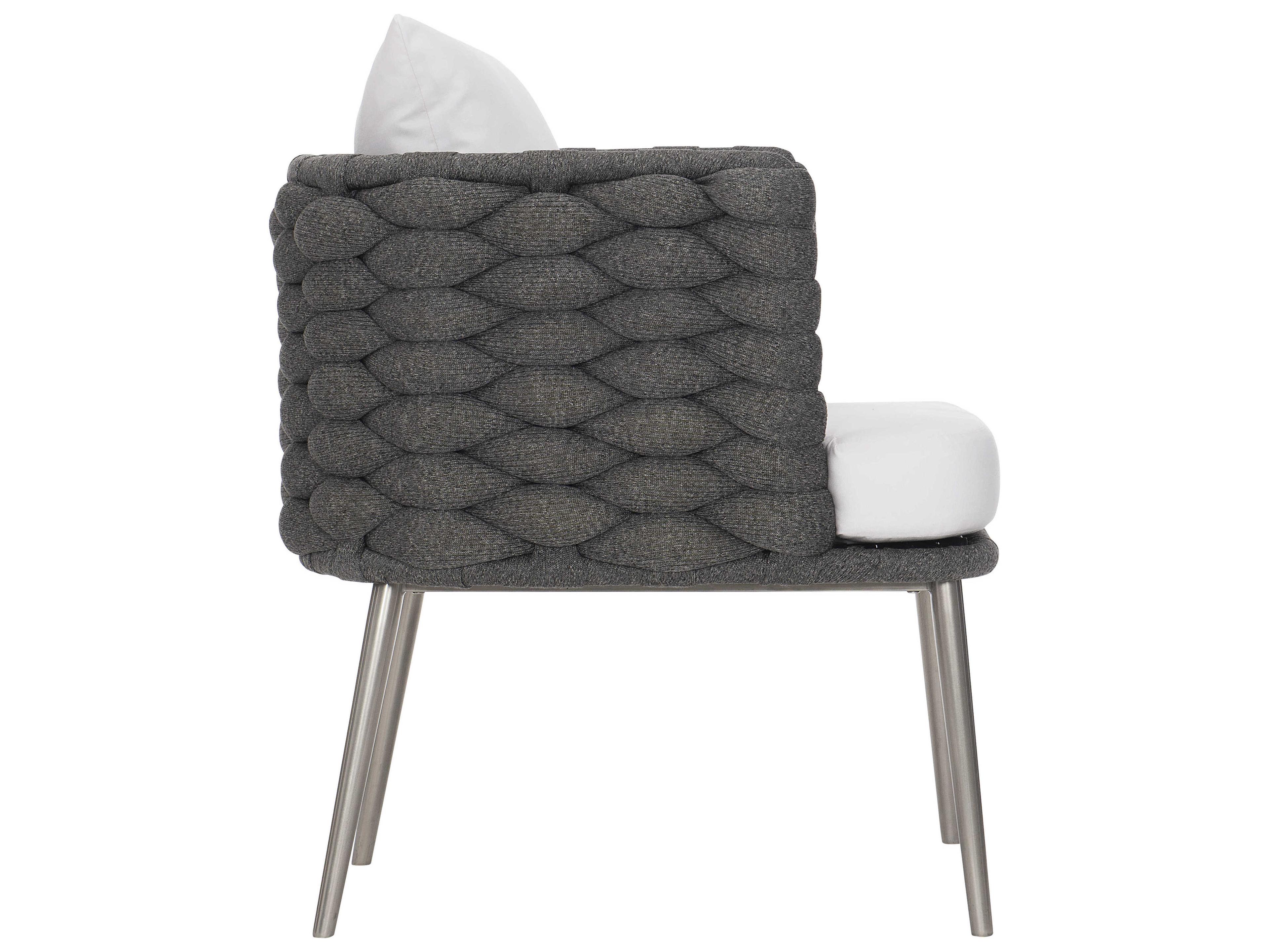Bernhardt Exteriors Cadet Gray / Silver Mist Santa Cruz Arm Outdoor Patio Dining Chair with Cushion