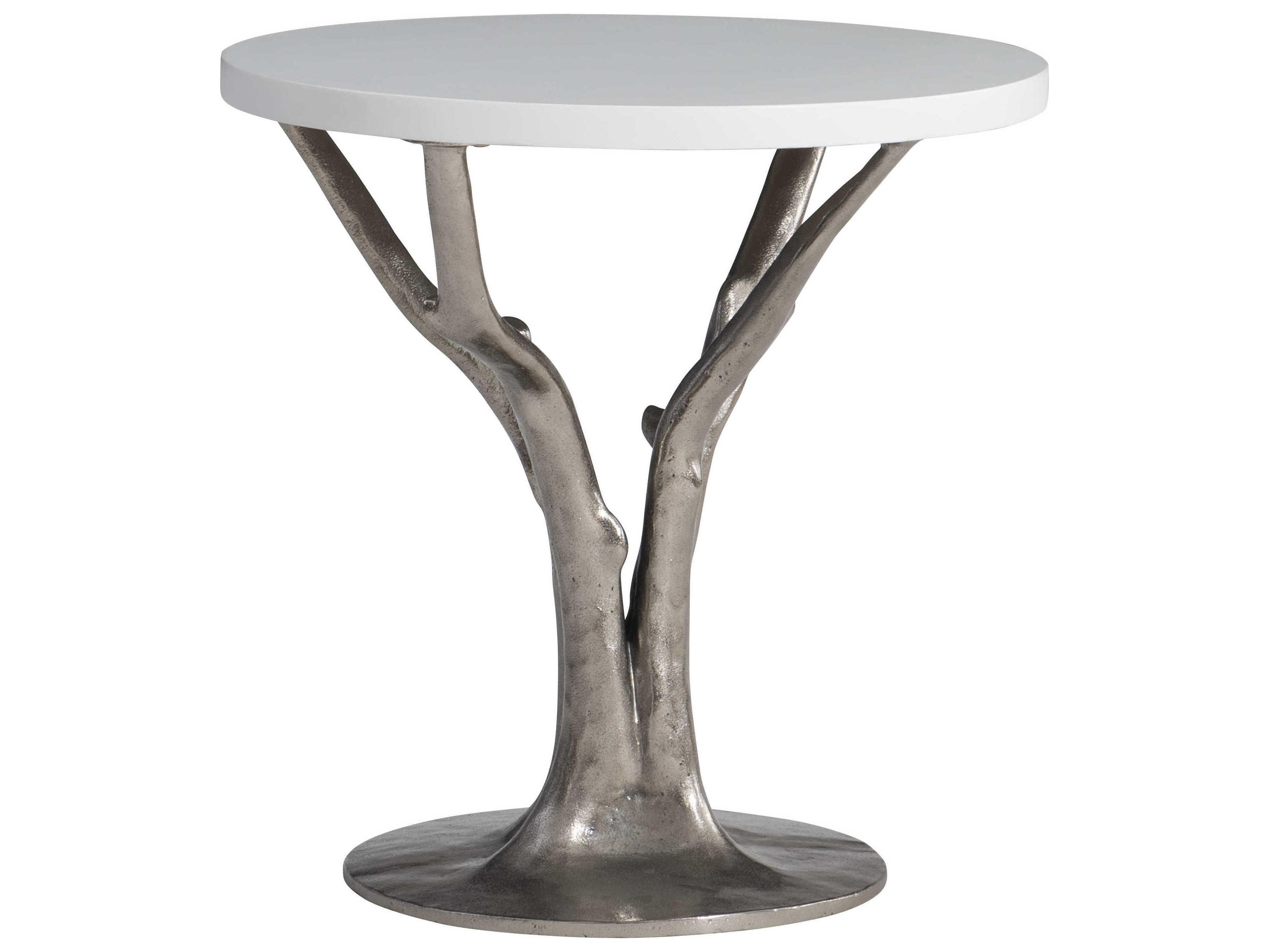 Bernhardt Exteriors Bone / Shiny Nickel Round Cyprus Patio End Table