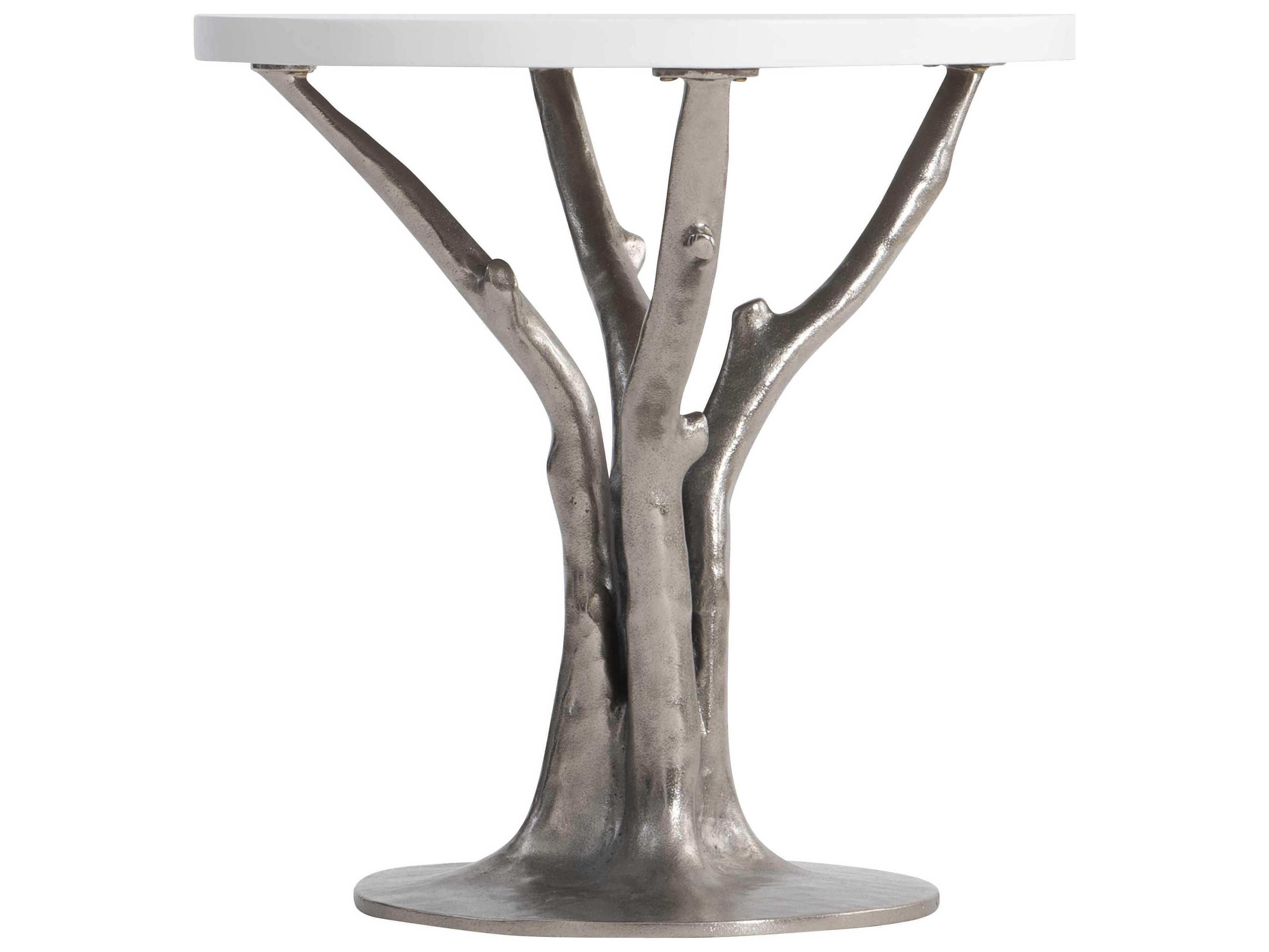 Bernhardt Exteriors Bone / Shiny Nickel Round Cyprus Patio End Table