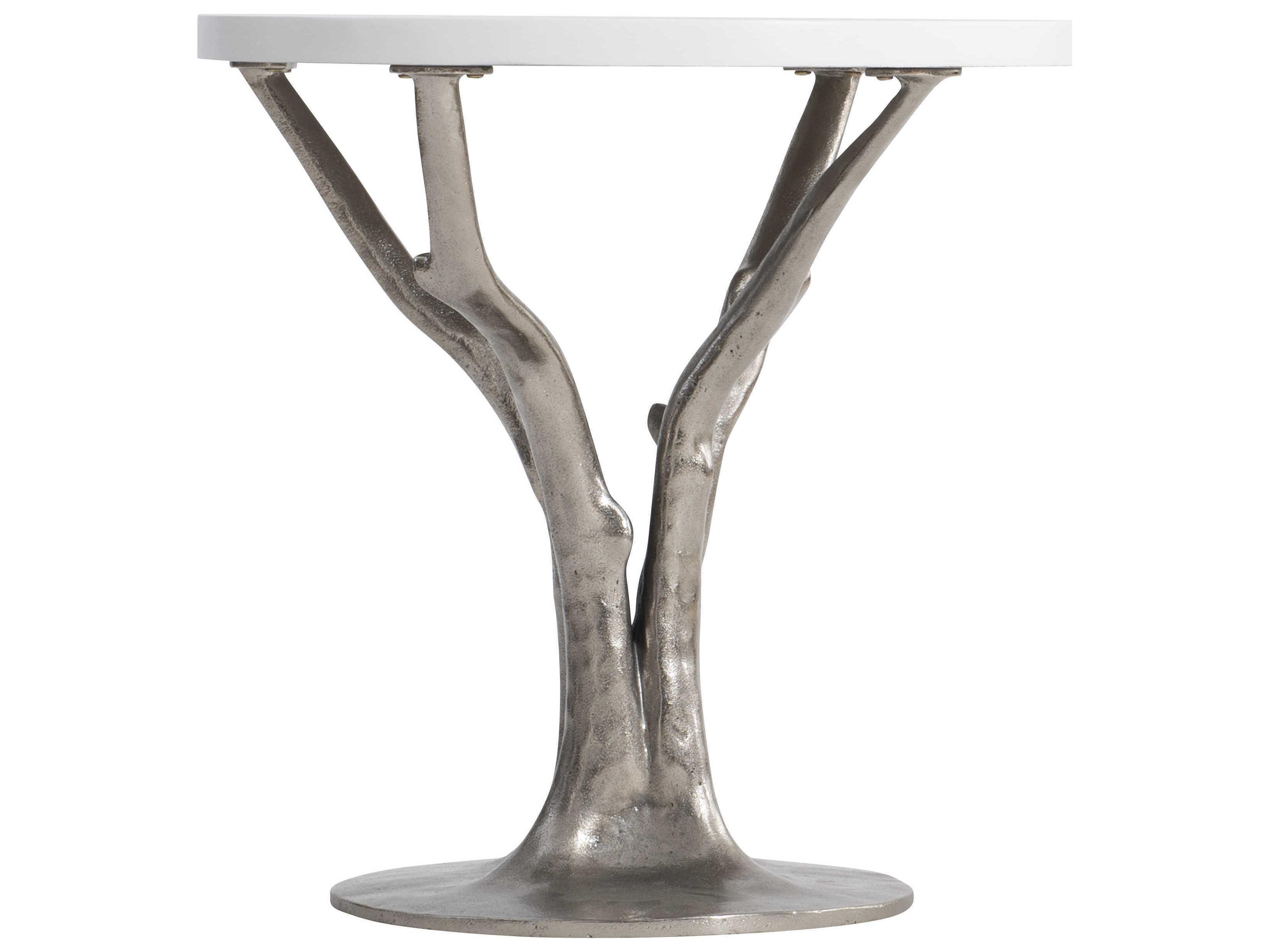 Bernhardt Exteriors Bone / Shiny Nickel Round Cyprus Patio End Table