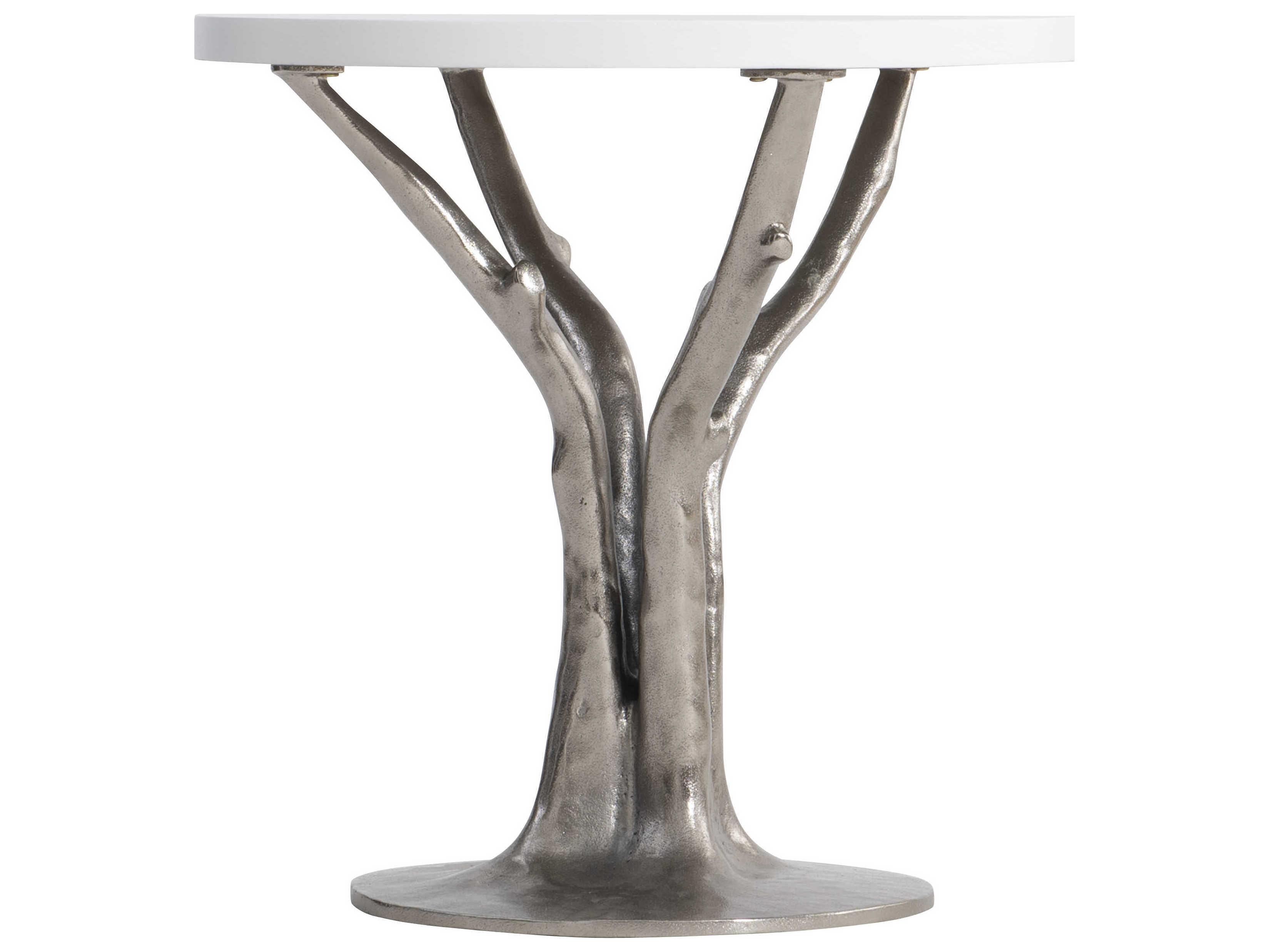 Bernhardt Exteriors Bone / Shiny Nickel Round Cyprus Patio End Table