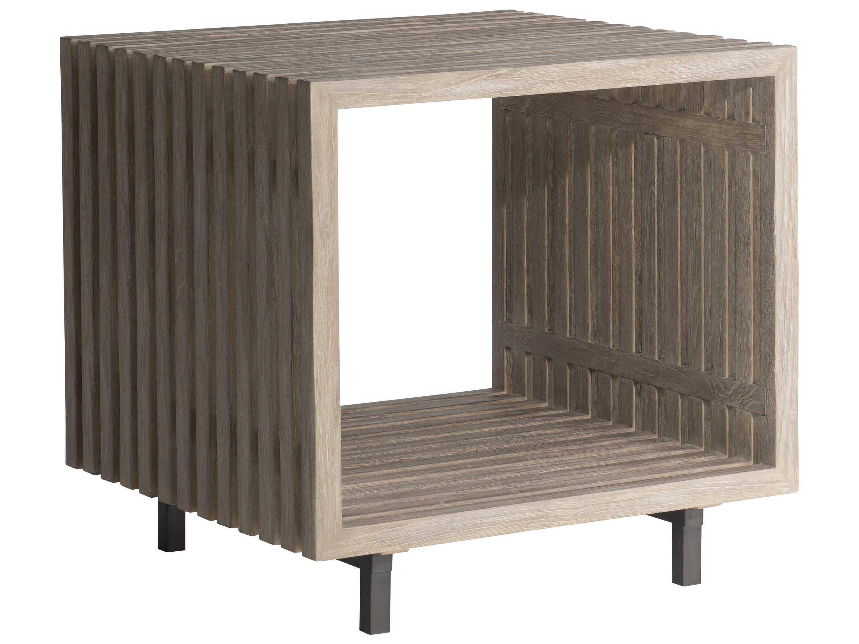 Bernhardt Exteriors Kingston Sea Oat Gun Metal Wood Square Outdoor Patio End Table