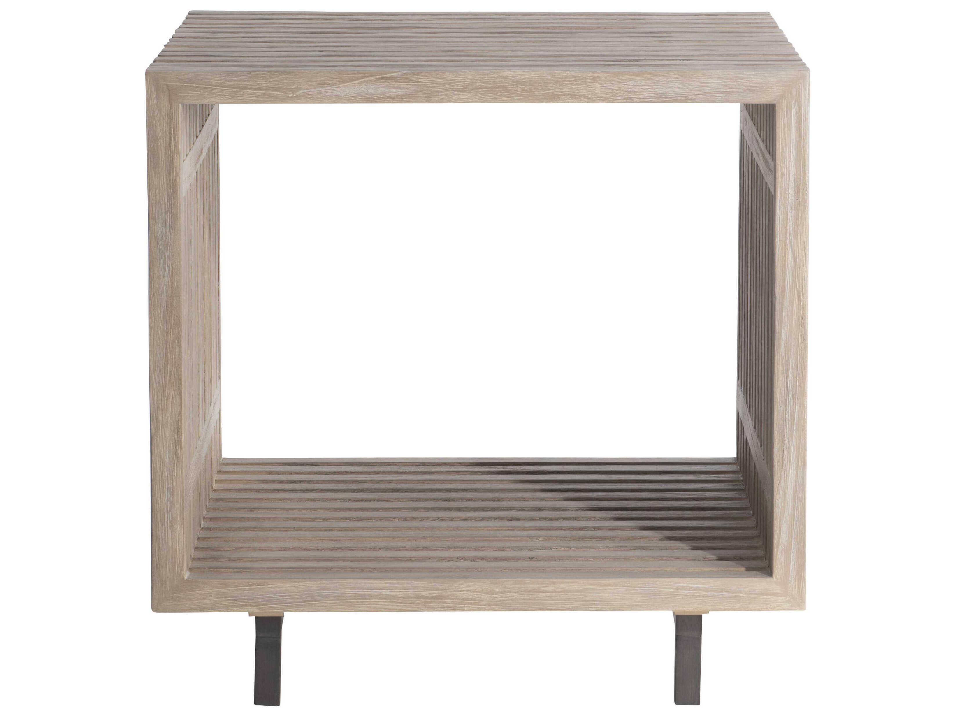 Bernhardt Exteriors Kingston Sea Oat Gun Metal Wood Square Outdoor Patio End Table