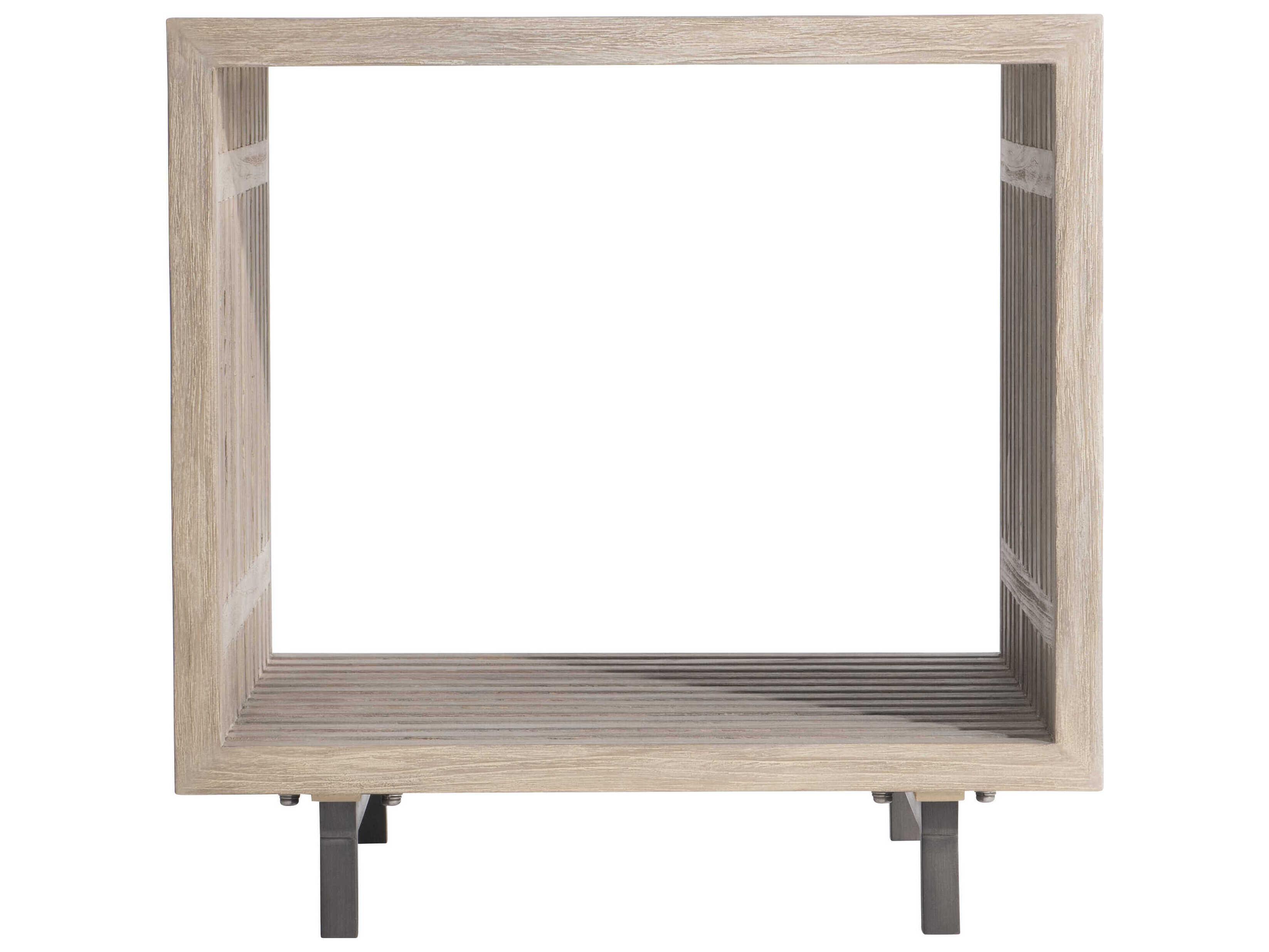 Bernhardt Exteriors Kingston Sea Oat Gun Metal Wood Square Outdoor Patio End Table