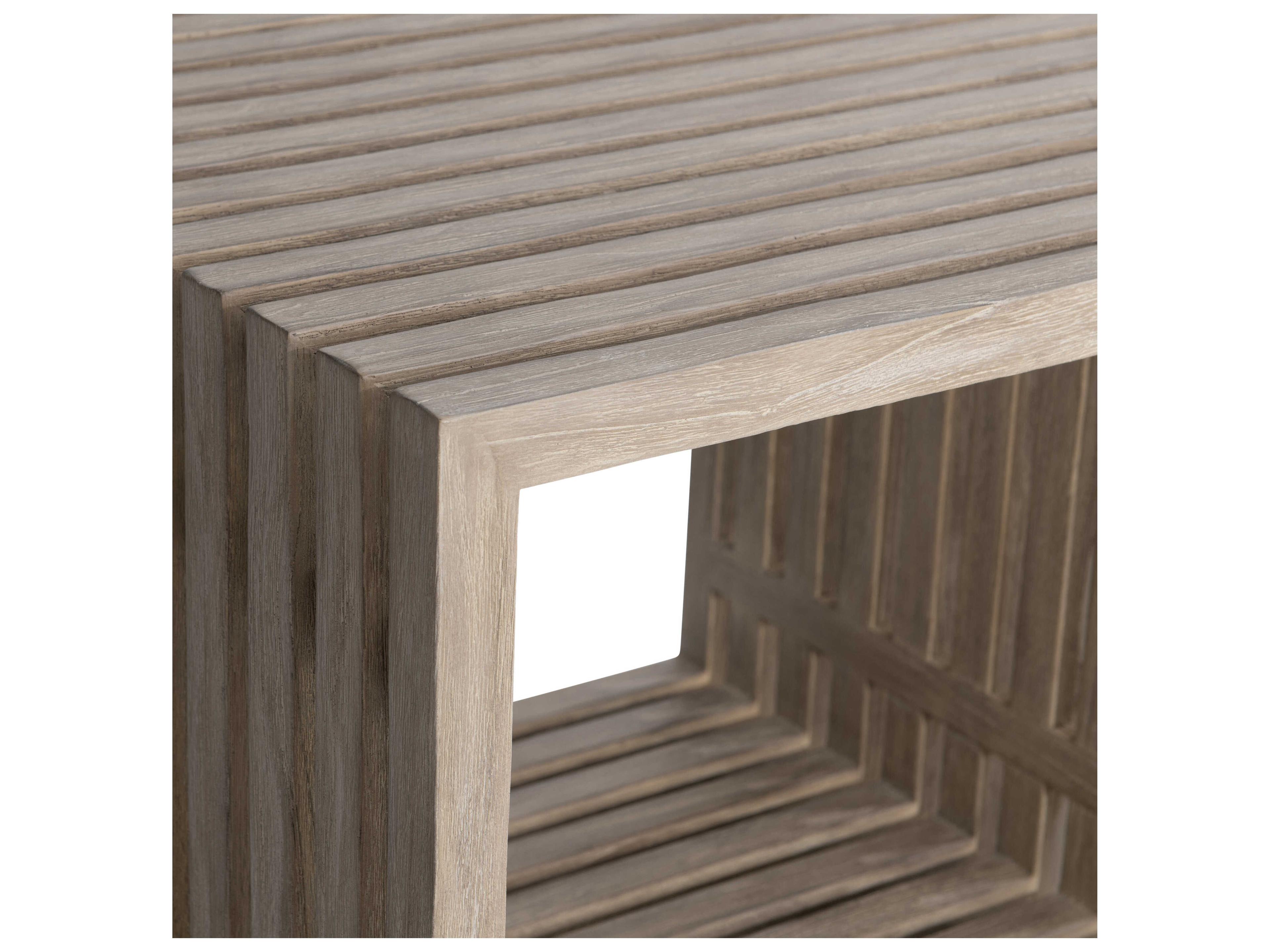 Bernhardt Exteriors Kingston Sea Oat Gun Metal Wood Square Outdoor Patio End Table