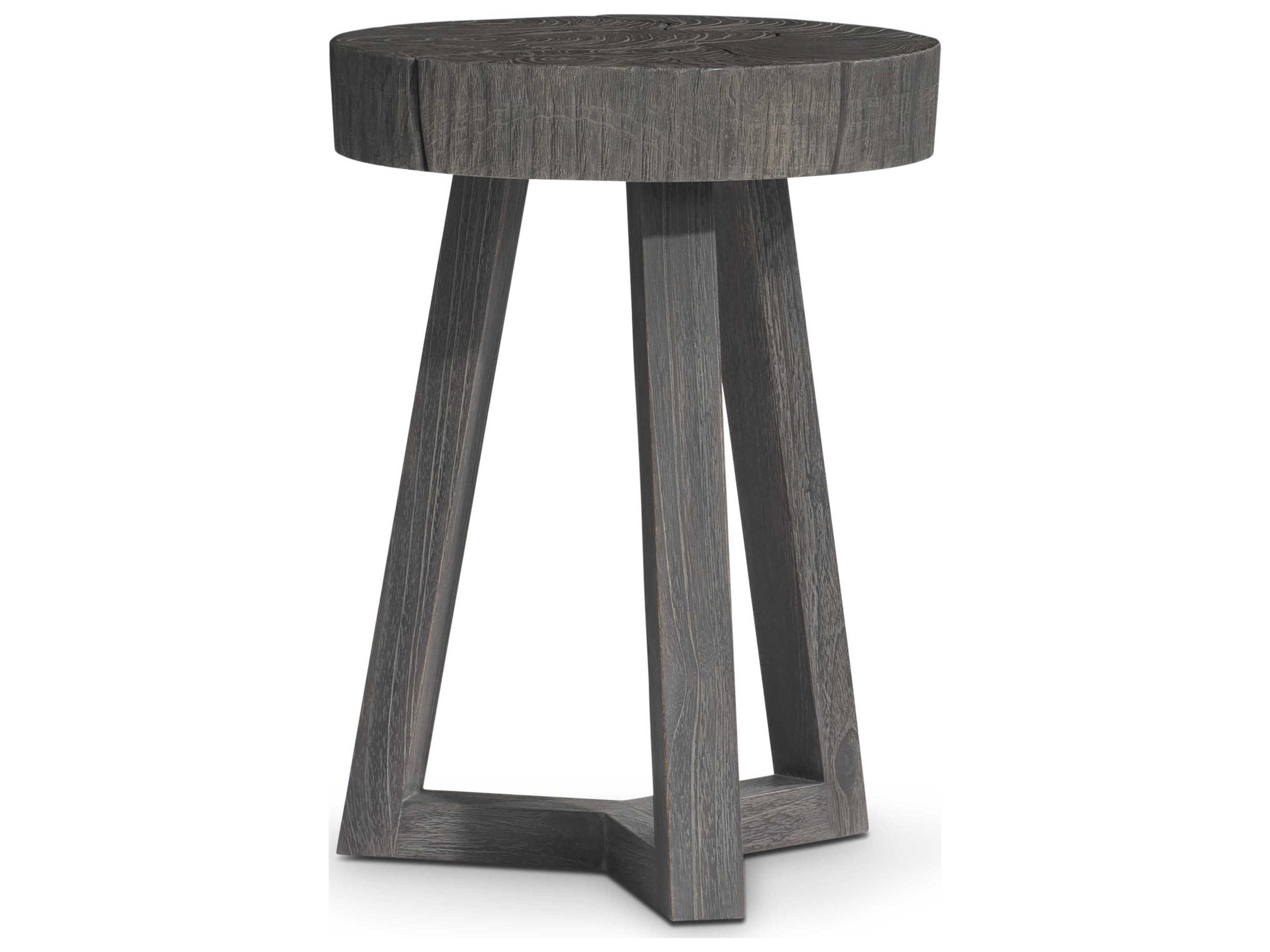 Bernhardt Exteriors Kaya Smoked Truffle Wood Round Patio End Table