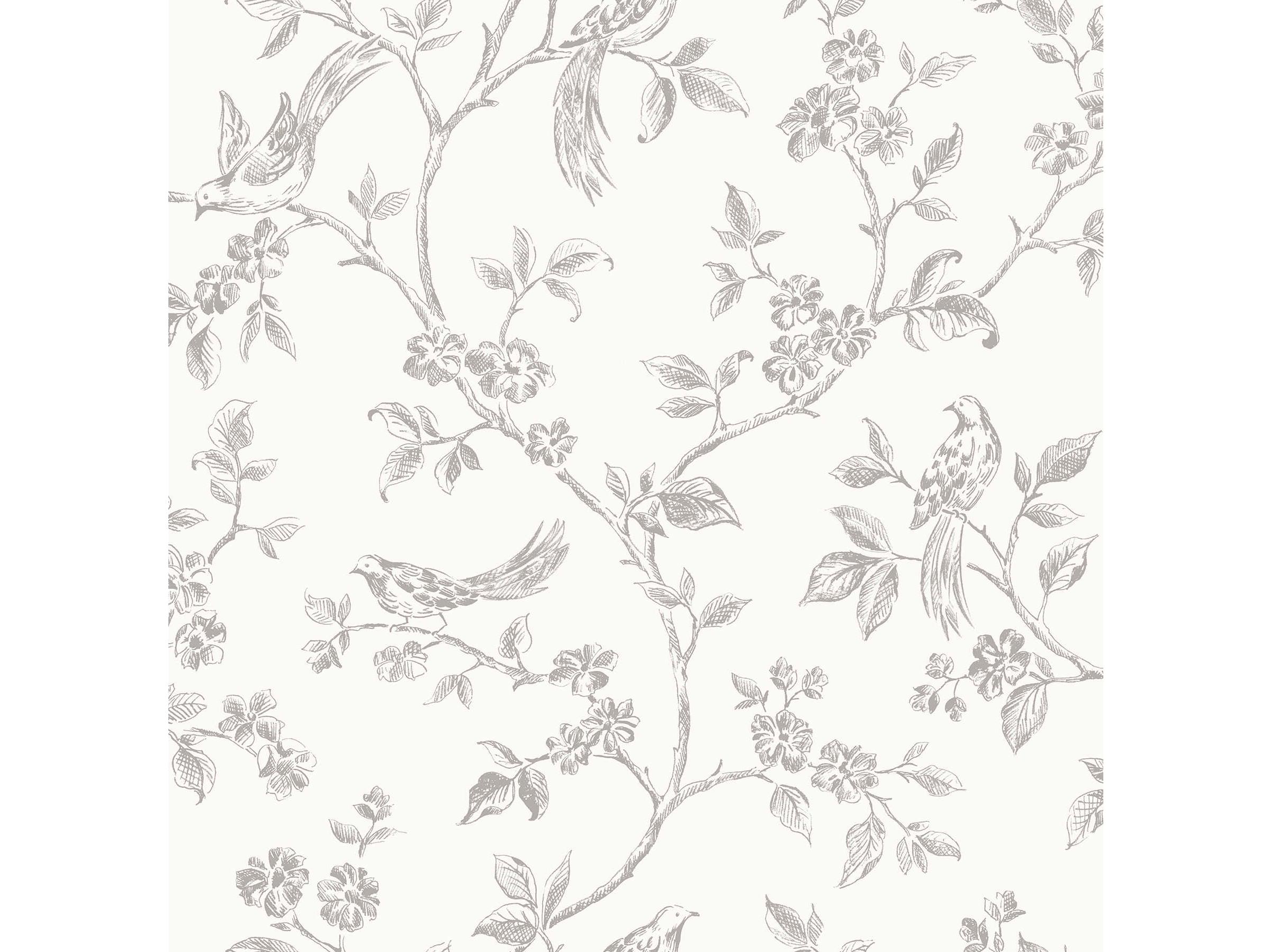 Brewster Home Fashions Advantage Aaron White Bird Trail Wallpaper