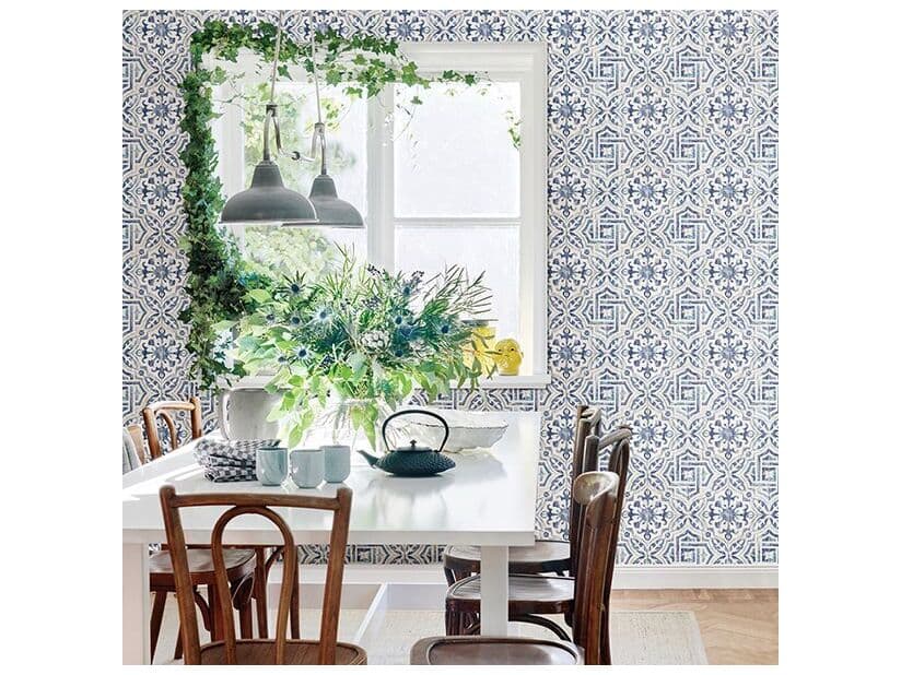 Brewster Home Fashions Fresh Start Kitchen & Bath Sonoma Navy Spanish Tile Wallpaper