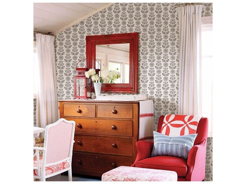 Brewster Home Fashions Fresh Start Kitchen & Bath Dolly Dark Brown Folk Floral Wallpaper