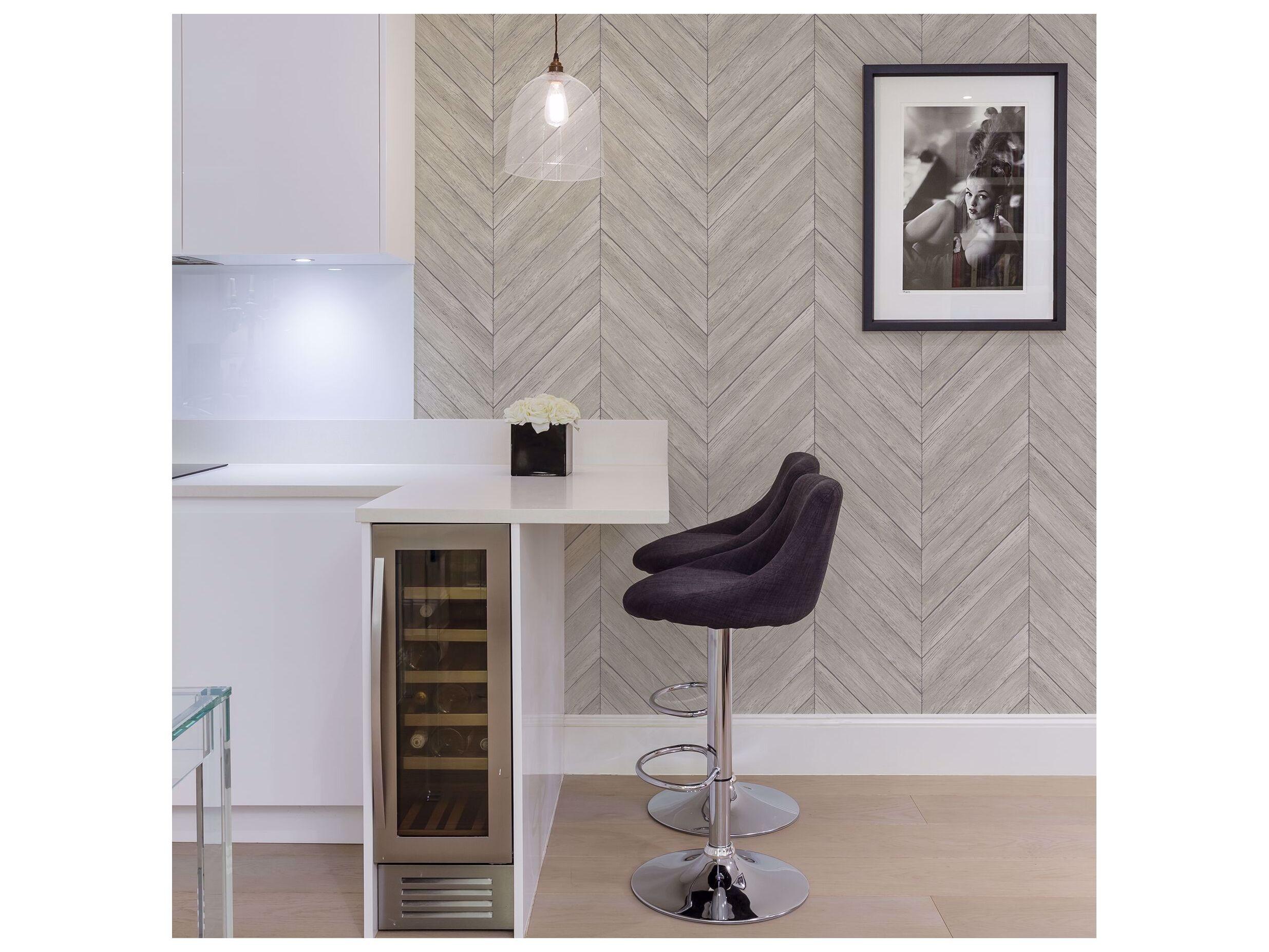 Brewster Home Fashions Fresh Start Kitchen & Bath Parisian Dove Chevron Wood Wallpaper