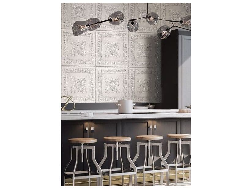 Brewster Home Fashions Fresh Start Kitchen & Bath Hazley White Ornamental Tin Tile Wallpaper