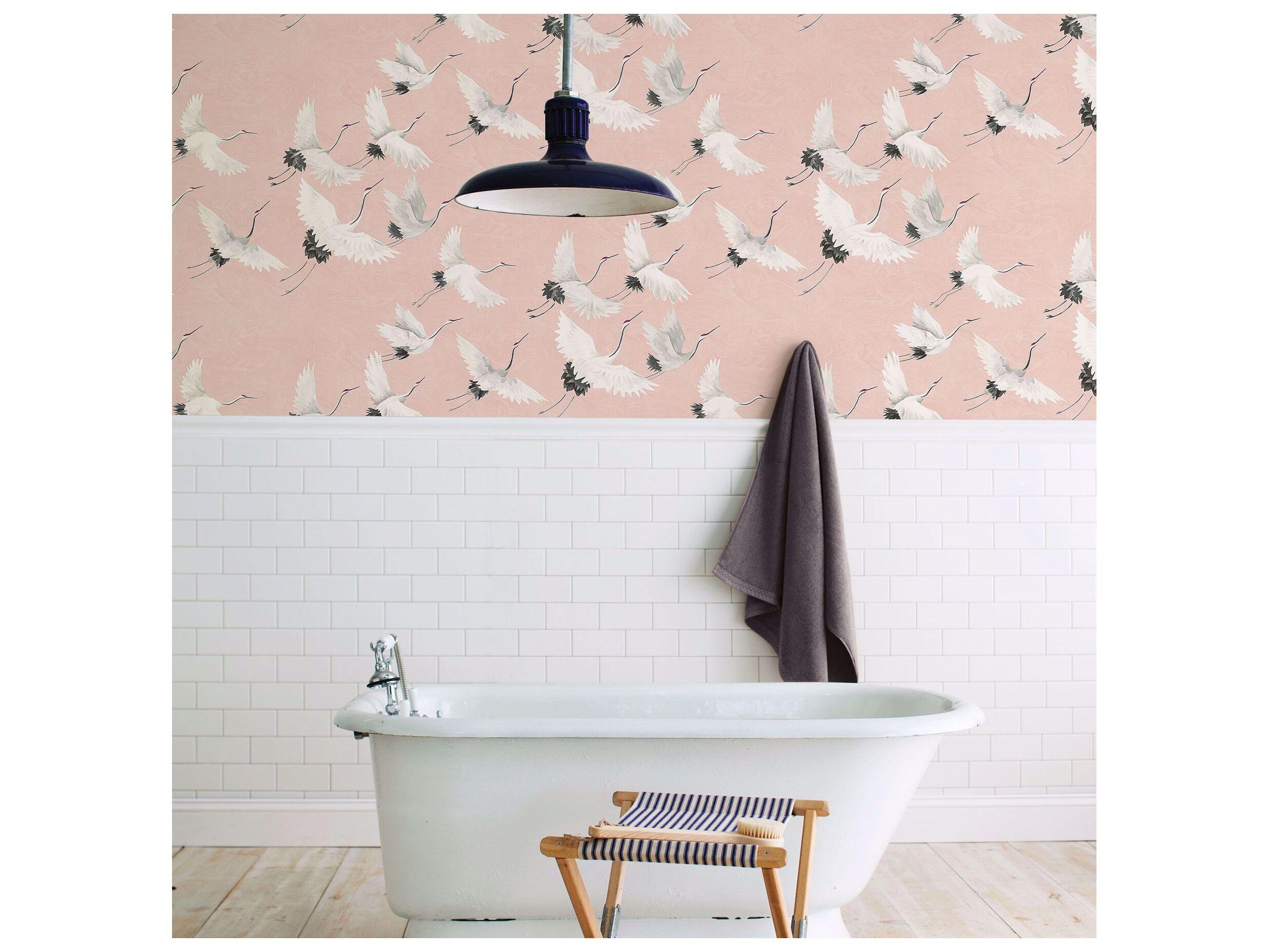 Brewster Home Fashions Fresh Start Kitchen & Bath Windsong Pink Bird Wallpaper