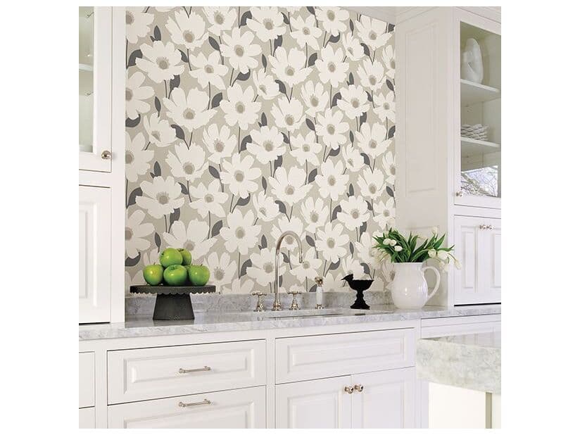 Brewster Home Fashions Fresh Start Kitchen & Bath Astera Beige Floral Wallpaper