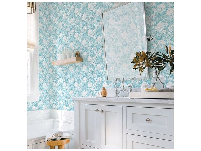 Brewster Home Fashions Fresh Start Kitchen & Bath Surfside Aqua Shells Wallpaper
