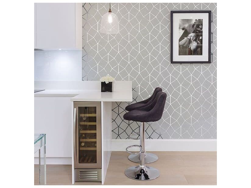 Brewster Home Fashions Fresh Start Kitchen & Bath Albion Silver Geometric Wallpaper