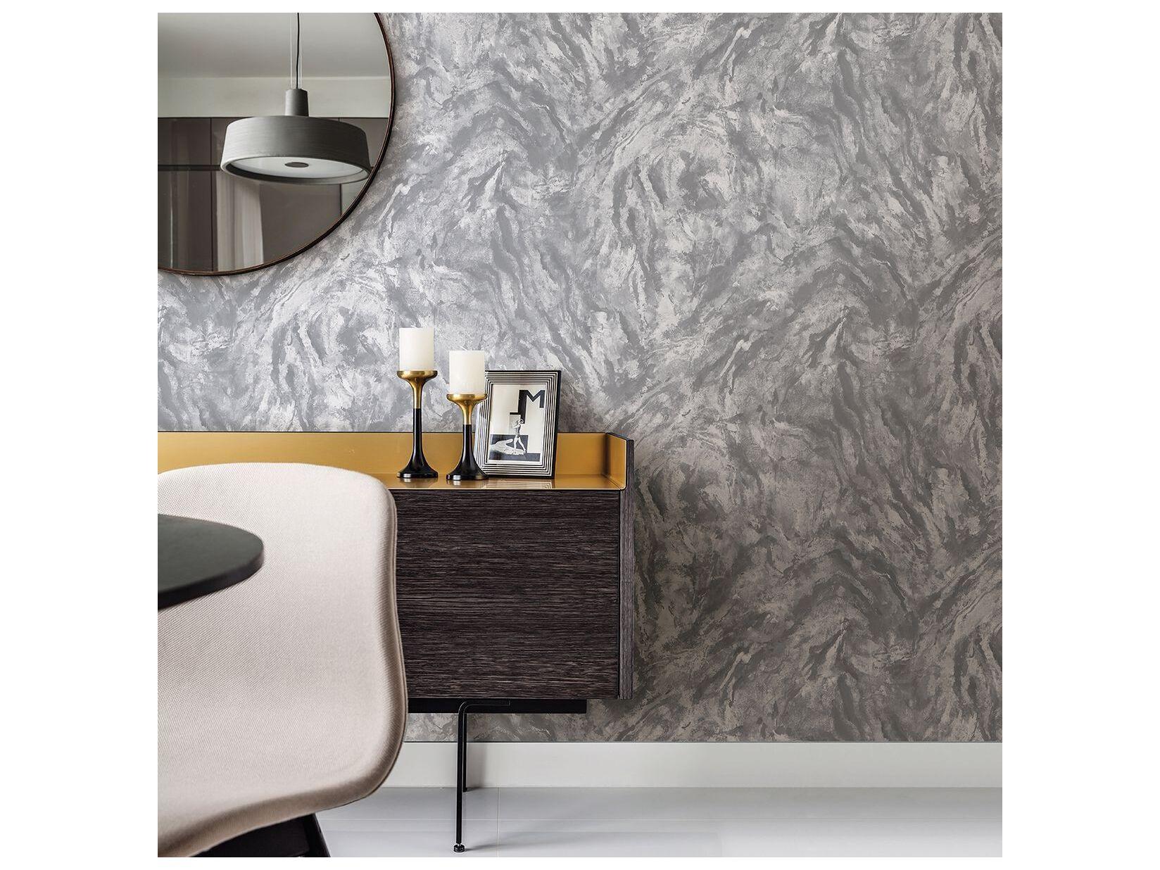 Brewster Home Fashions Polished Titania Pewter Marble Texture Wallpaper