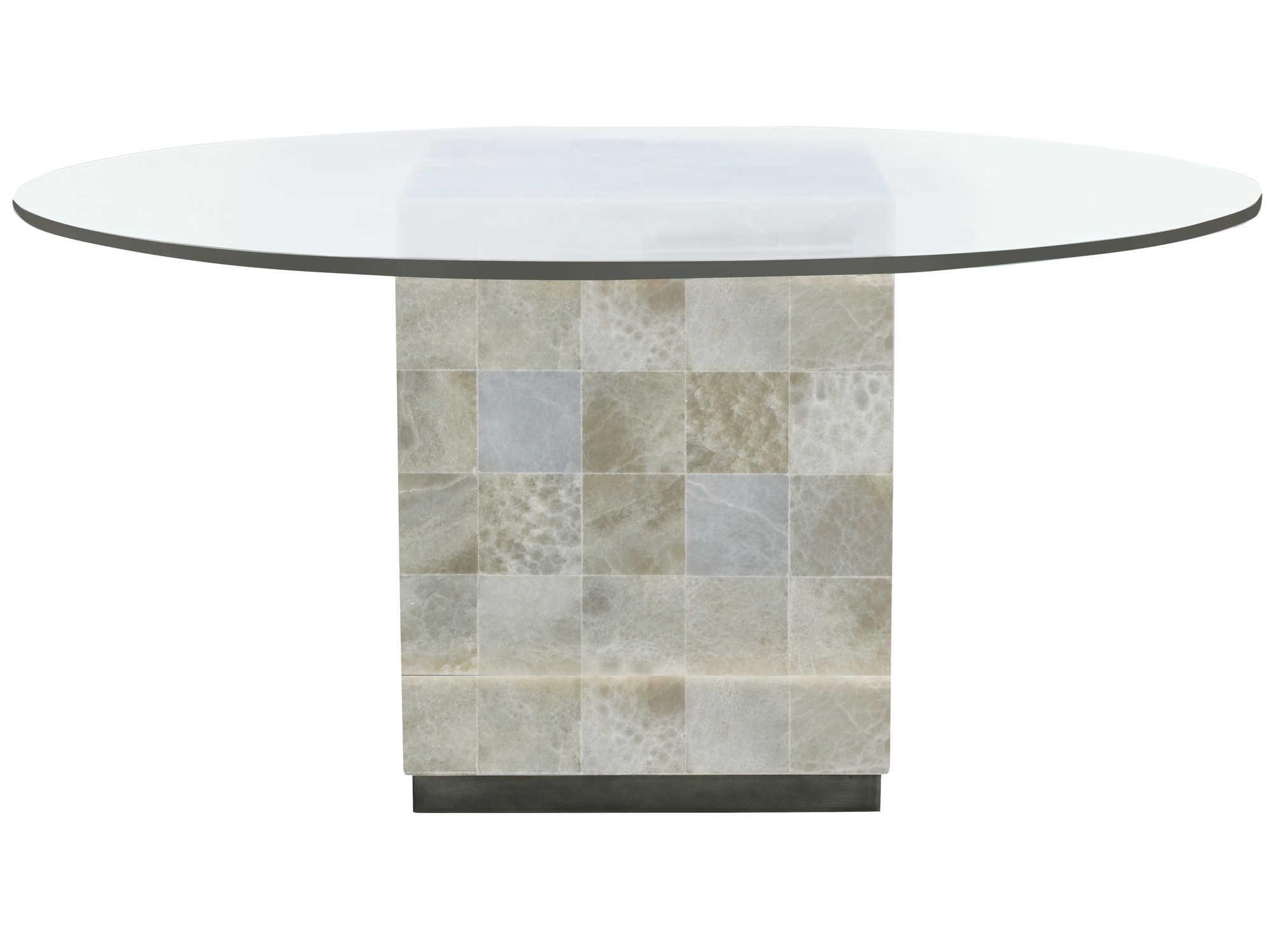 Bernhardt Interiors Trimbelle Round Glass White Onyx Dining Table