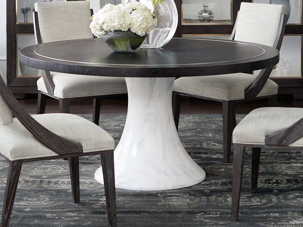 Bernhardt Decorage Round Wood Cerused Mink Silver Mist Dining Table