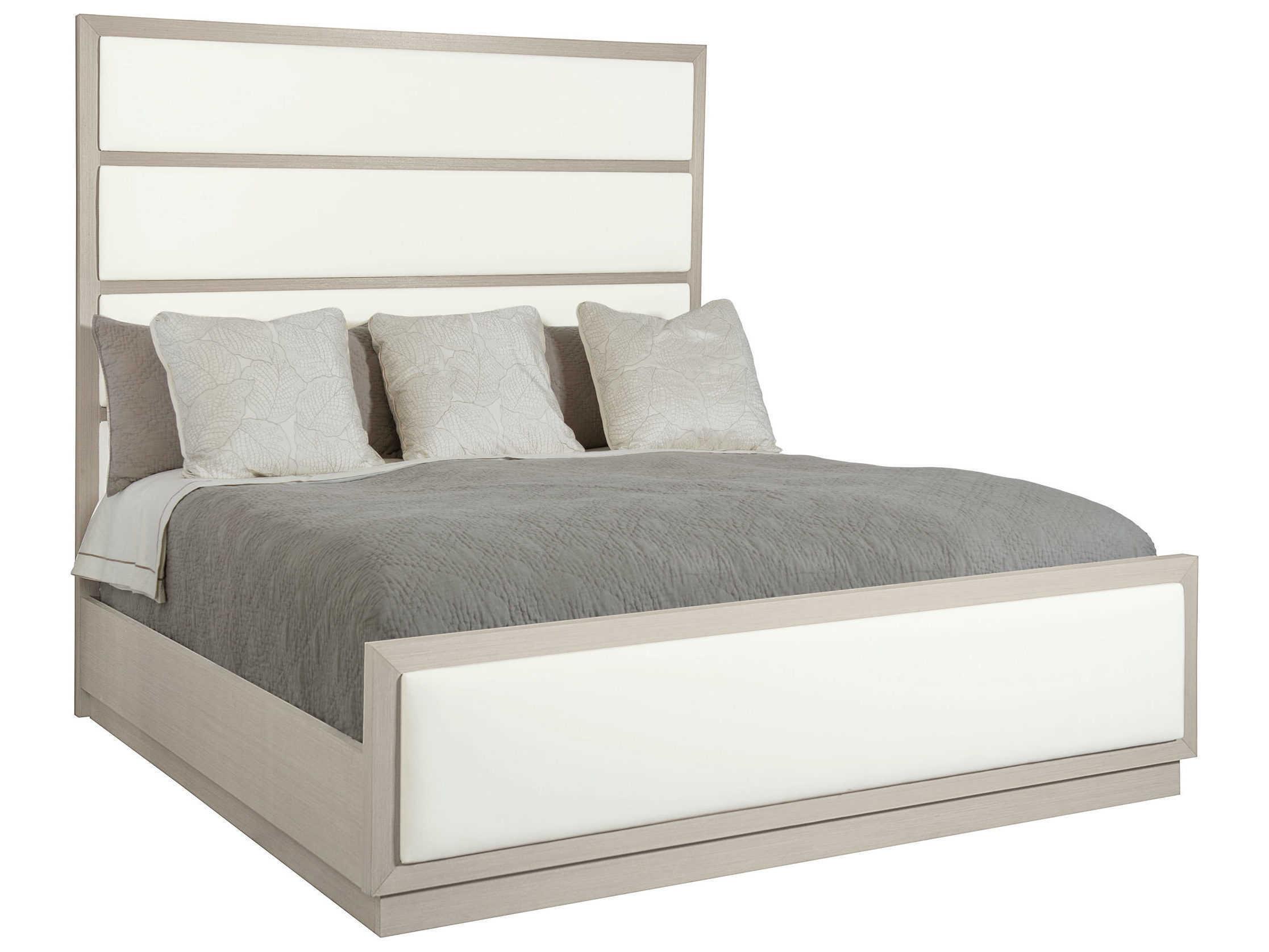 Bernhardt Axiom Linear Gray Beige Poplar Wood Upholstered King Panel Bed