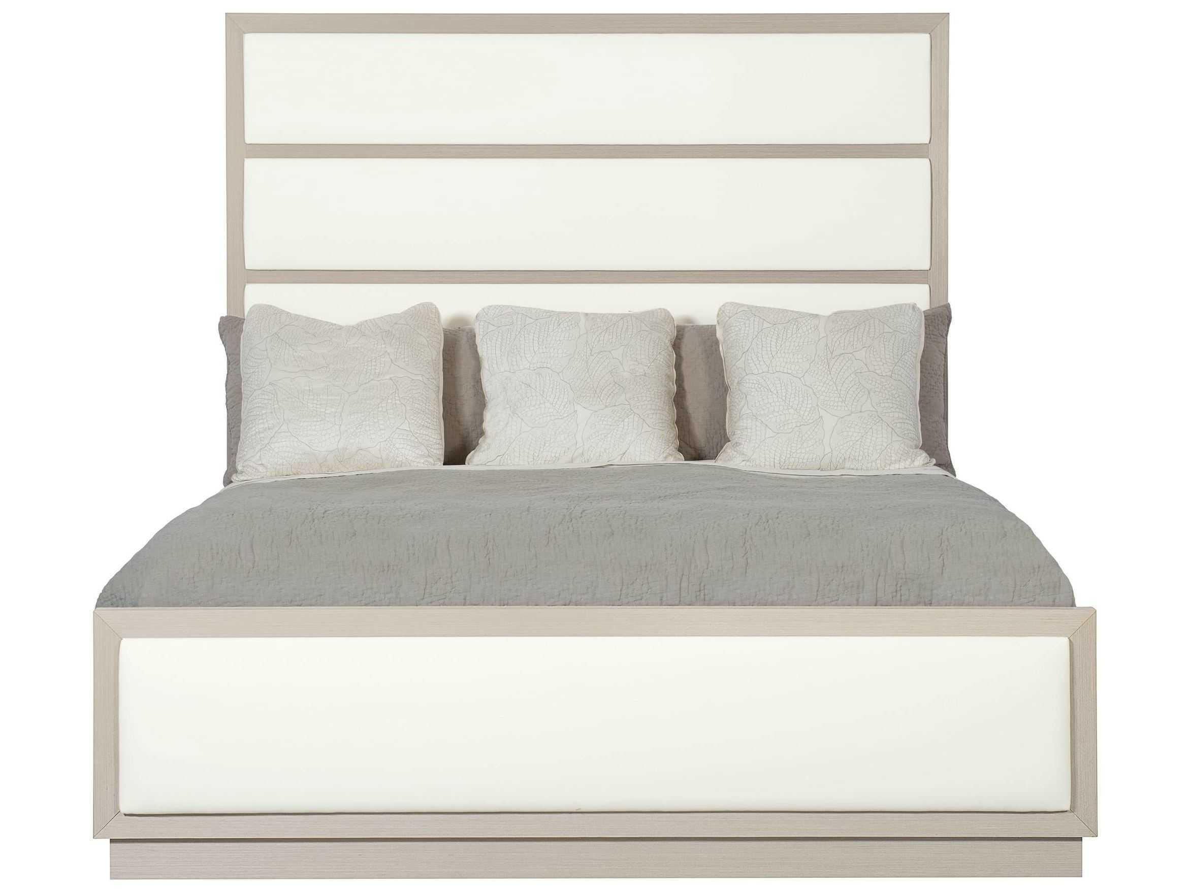 Bernhardt Axiom Linear Gray Beige Poplar Wood Upholstered King Panel Bed