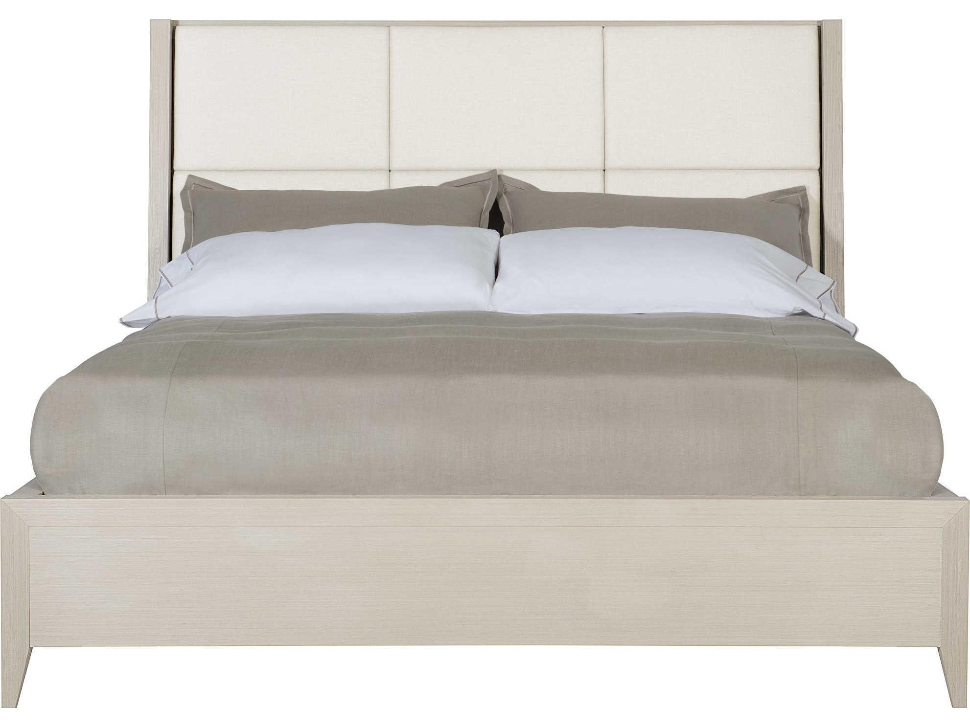 Bernhardt Axiom Linear Gray Beige Poplar Wood Upholstered King Panel Bed
