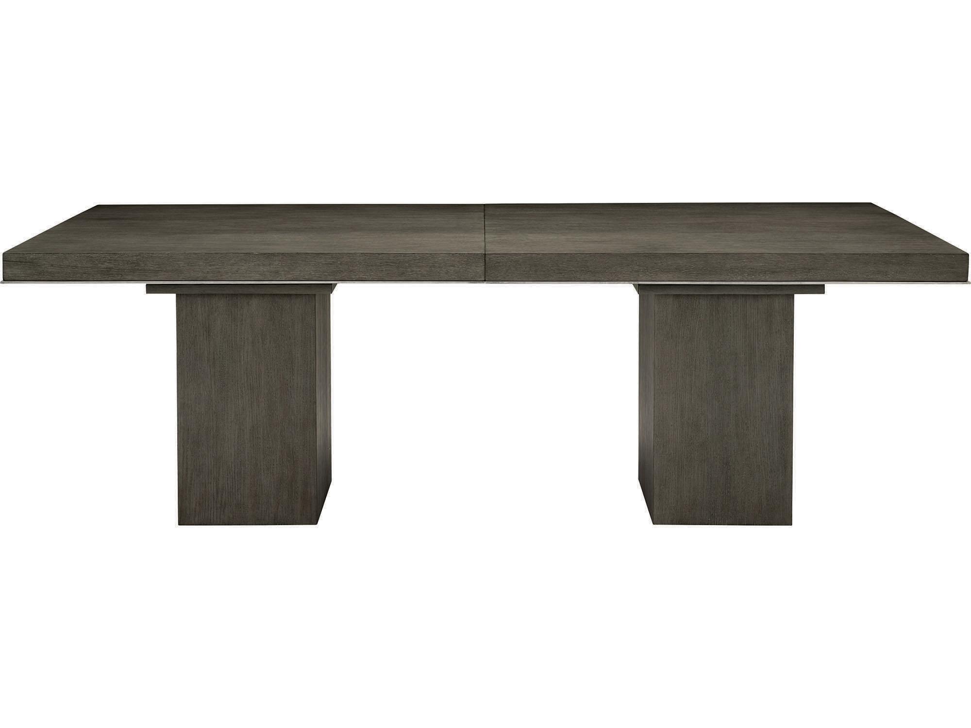 Bernhardt Linea Rectangular Wood Cerused Charcoal Textured Graphite Metal Dining Table