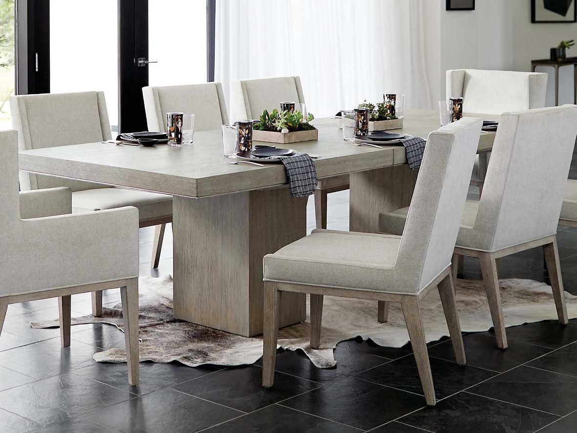 Bernhardt Linea Rectangular Wood Cerused Greige Textured Graphite Metal Dining Table