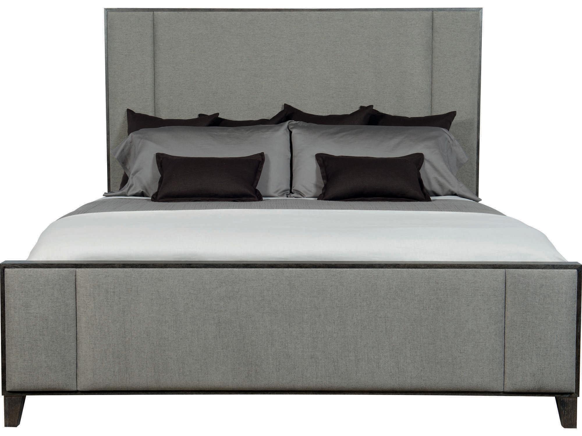 Bernhardt Linea Cerused Charcoal Gray Oak Wood Upholstered California King Panel Bed