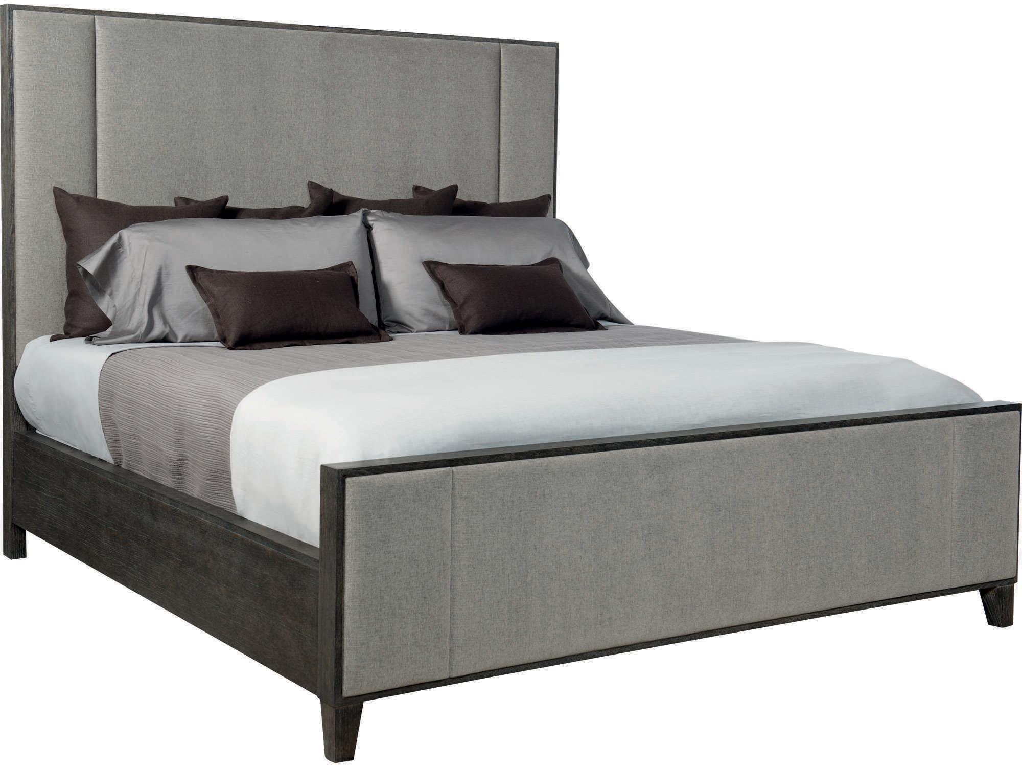 Bernhardt Linea Cerused Charcoal Gray Oak Wood Upholstered King Panel Bed