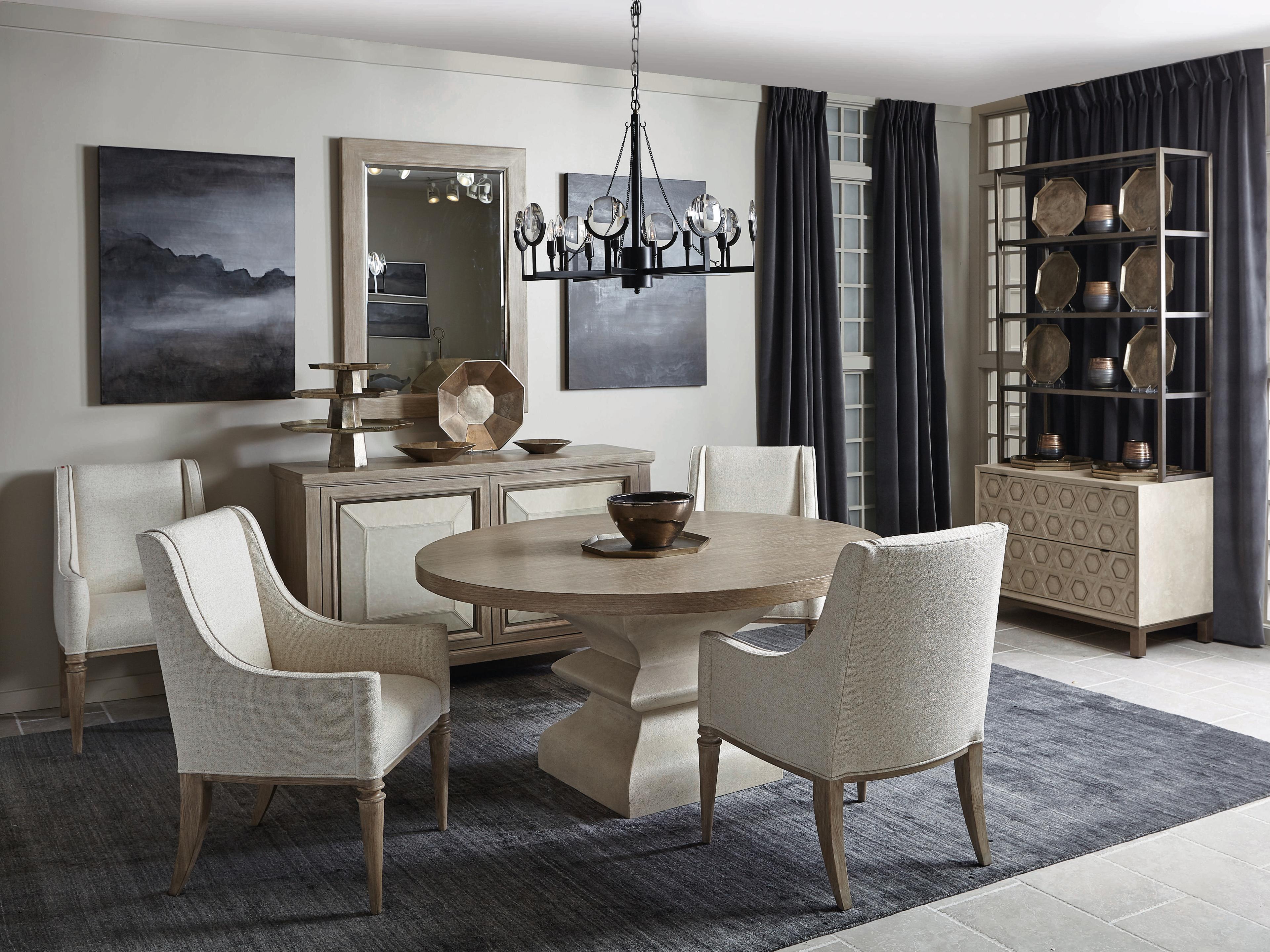 Bernhardt Santa Barbara Round Wood Sandstone Textured Cameo Dining Table