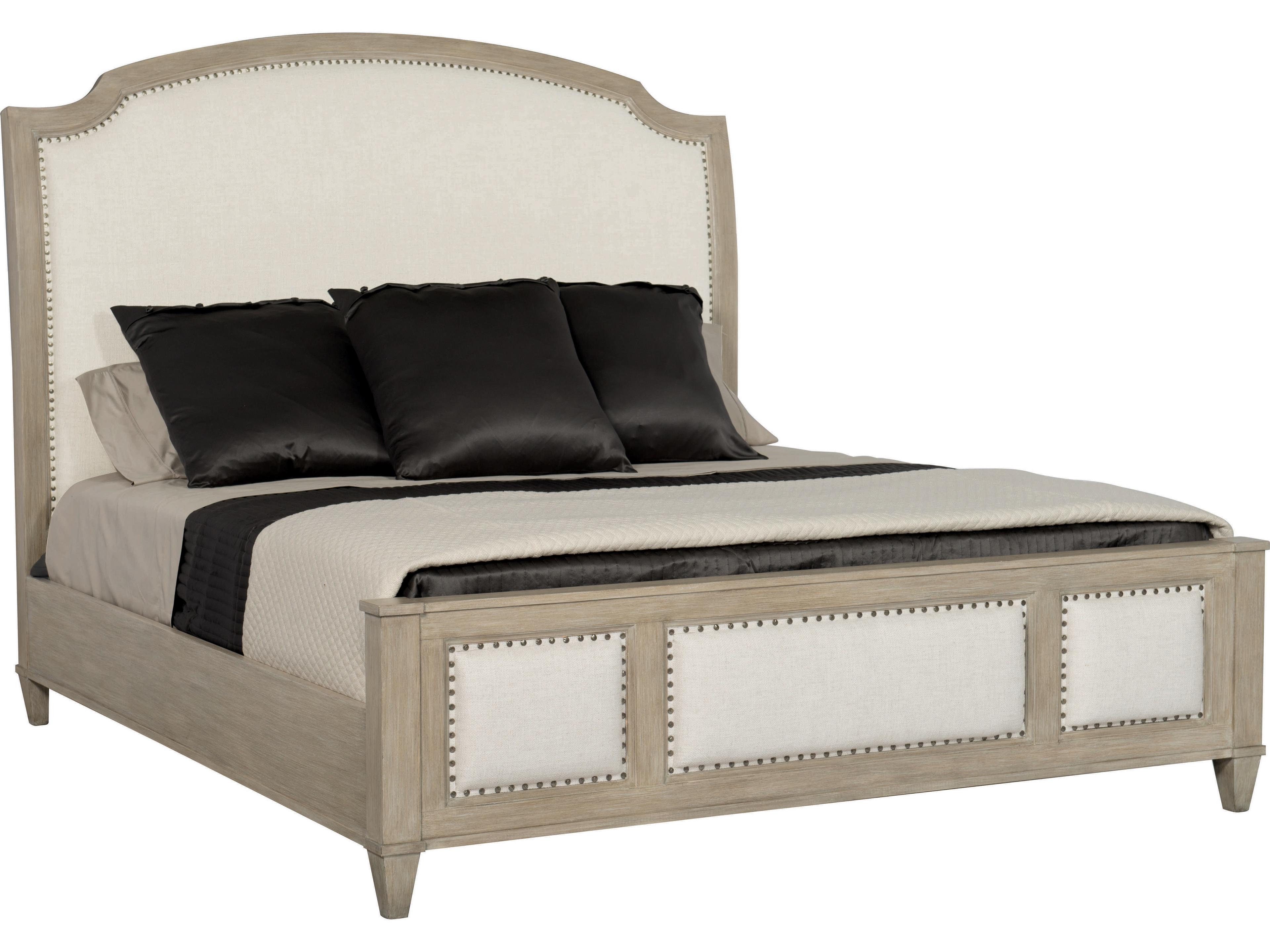 Bernhardt Santa Barbara Sandstone Beige Oak Wood Upholstered Queen Sleigh Bed