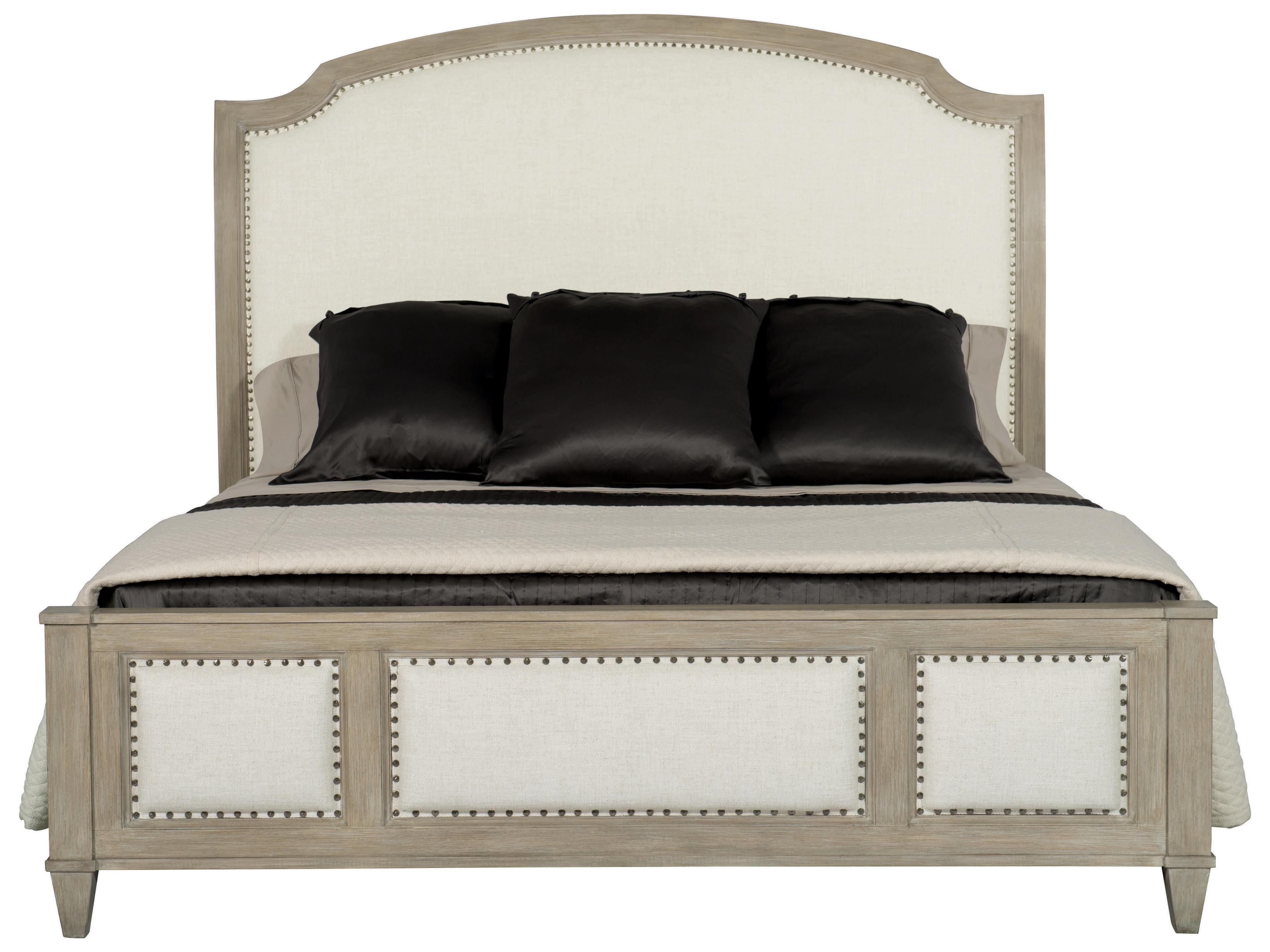 Bernhardt Santa Barbara Sandstone Beige Oak Wood Upholstered Queen Sleigh Bed
