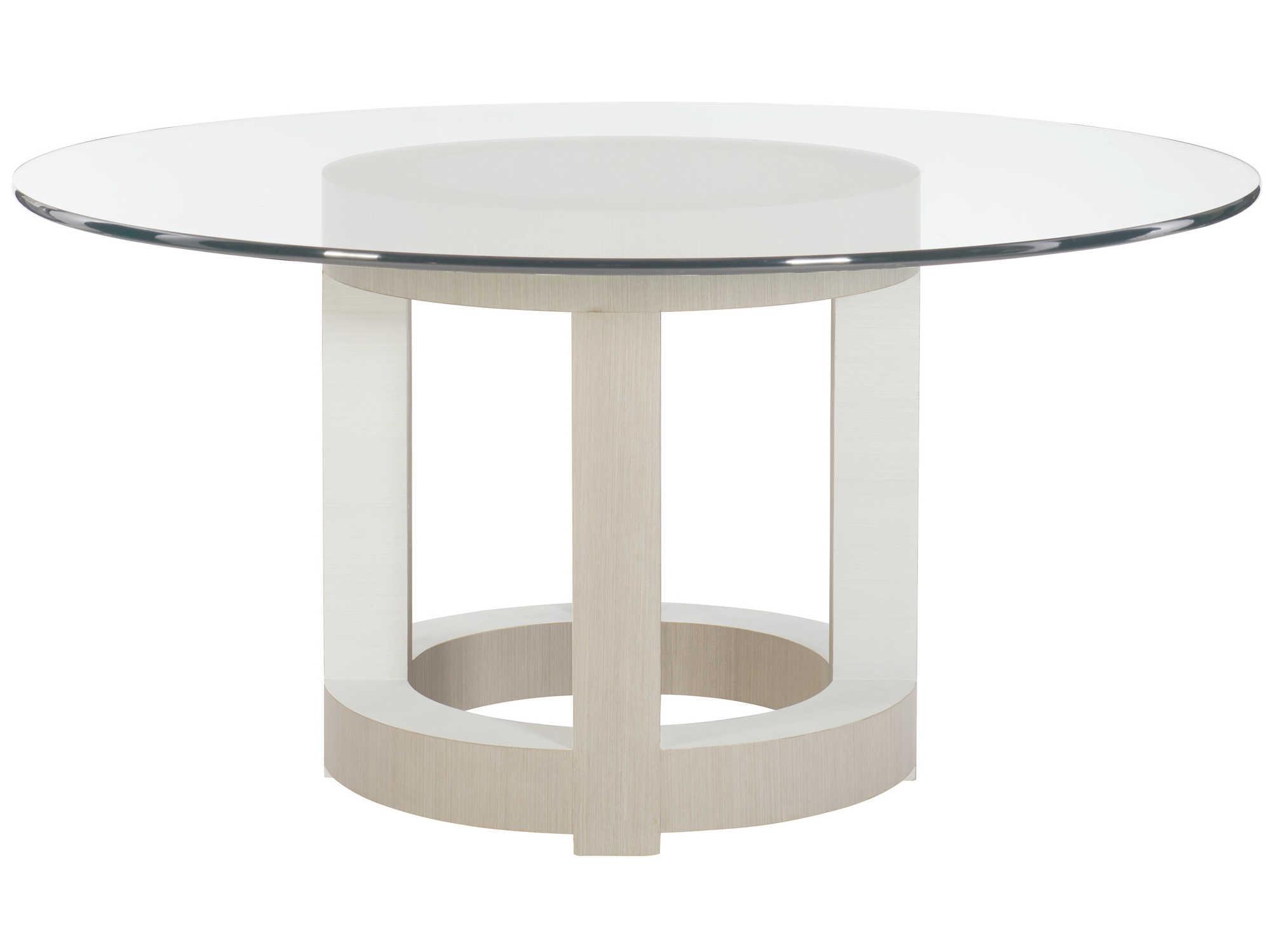 Bernhardt Axiom Round Glass Linear Gray White Dining Table