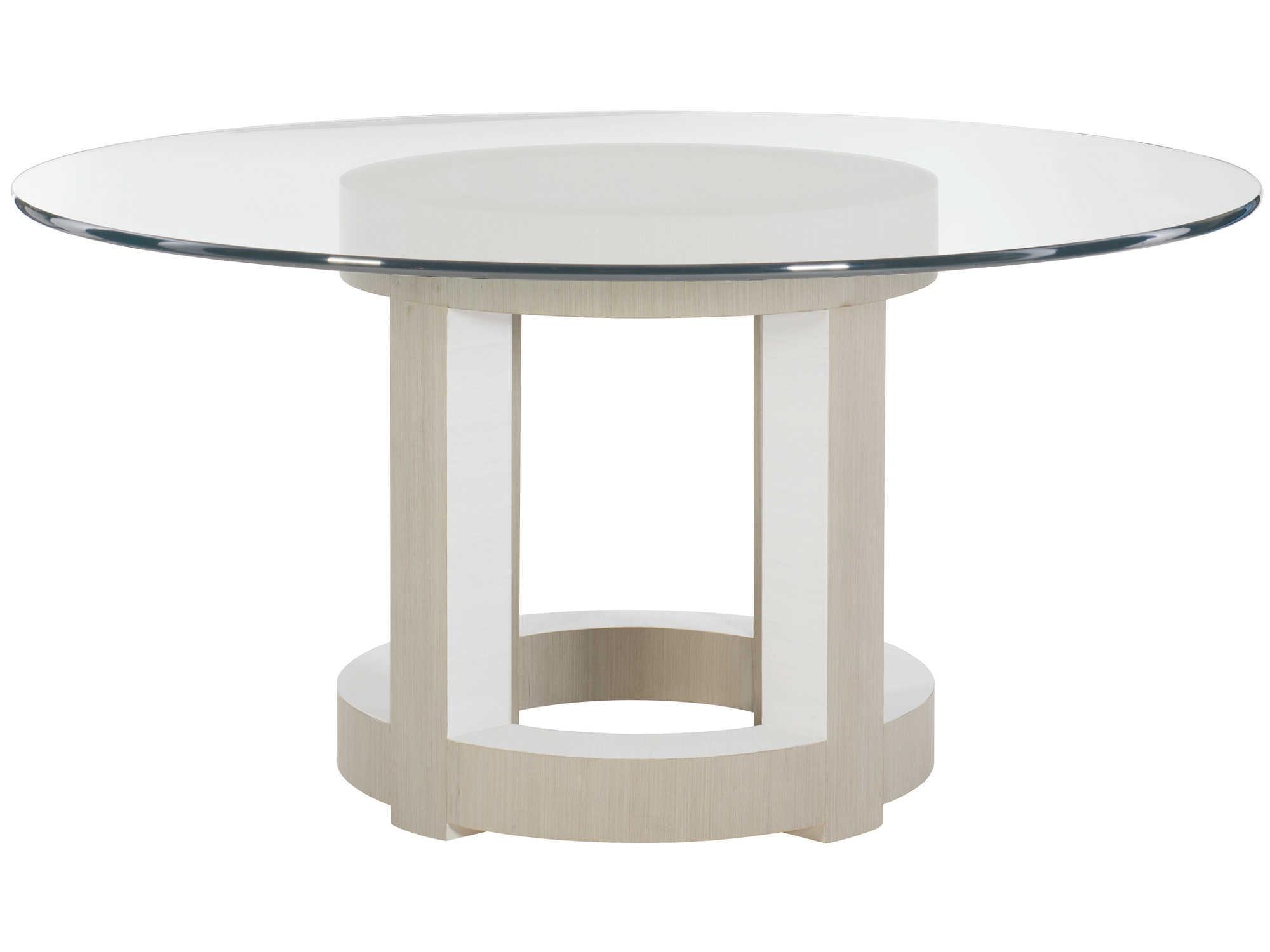 Bernhardt Axiom Round Glass Linear Gray White Dining Table