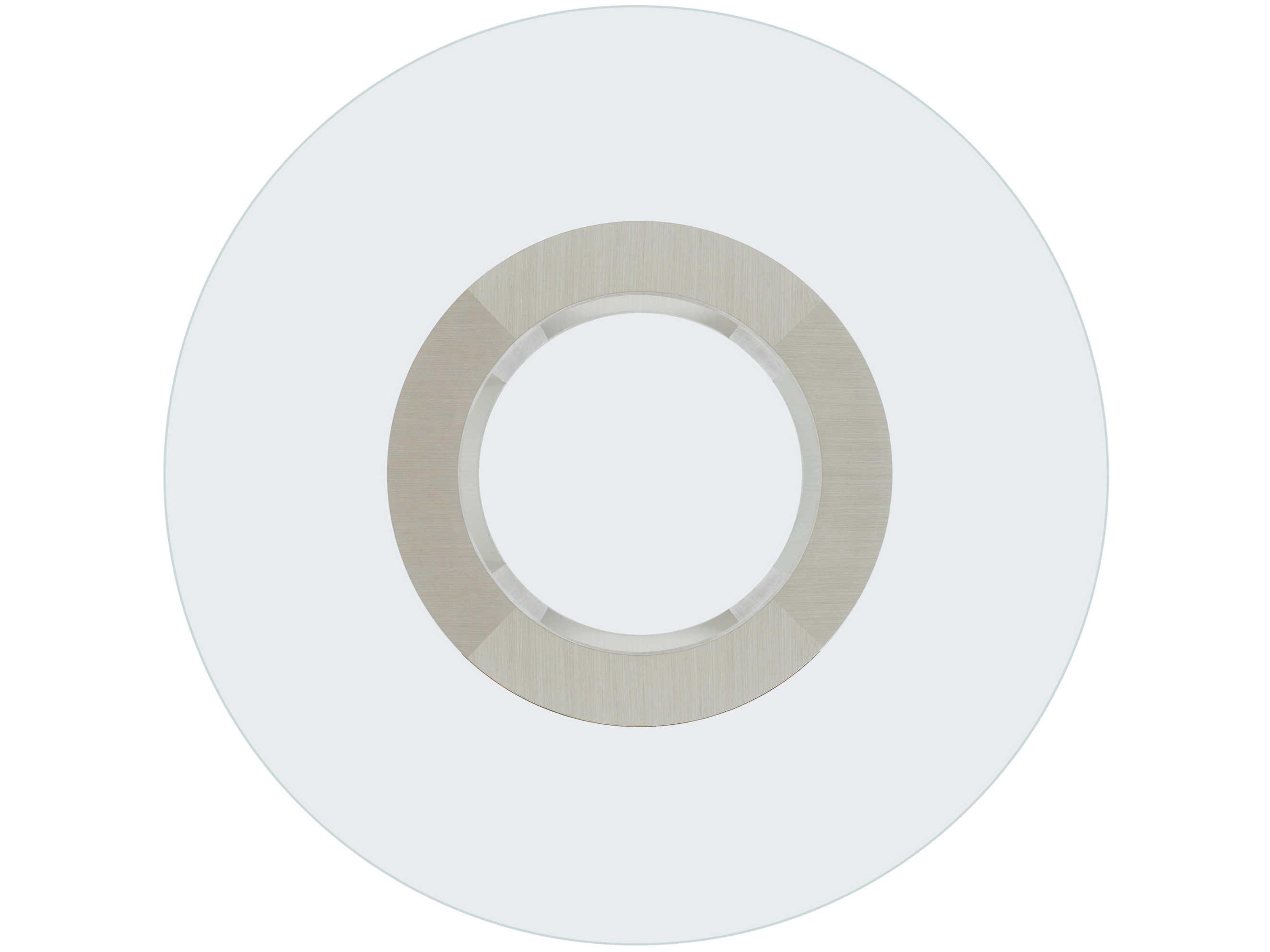 Bernhardt Axiom Round Glass Linear Gray White Dining Table